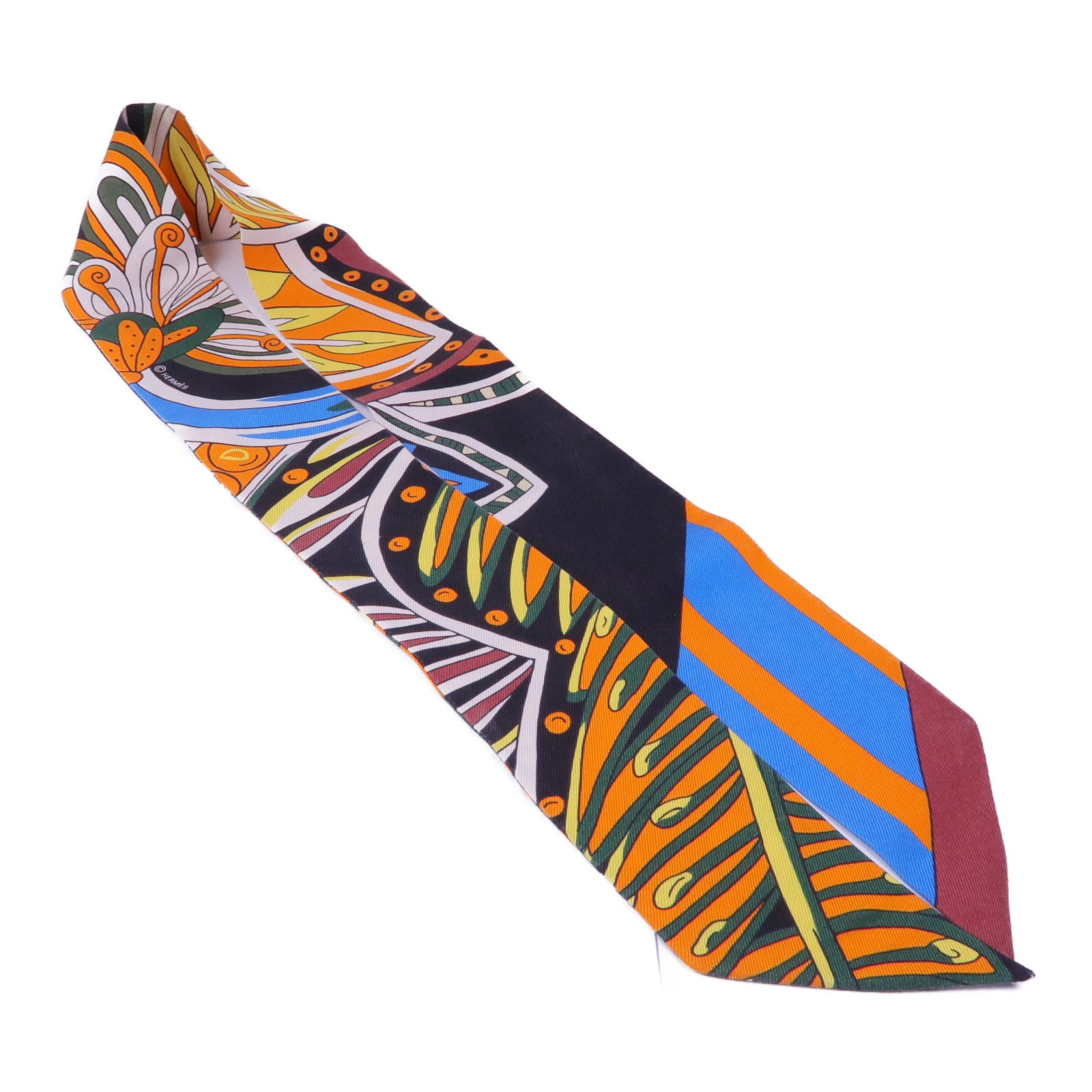 HERMES Twilly Scarf Scarves Silk Orange Multicolor