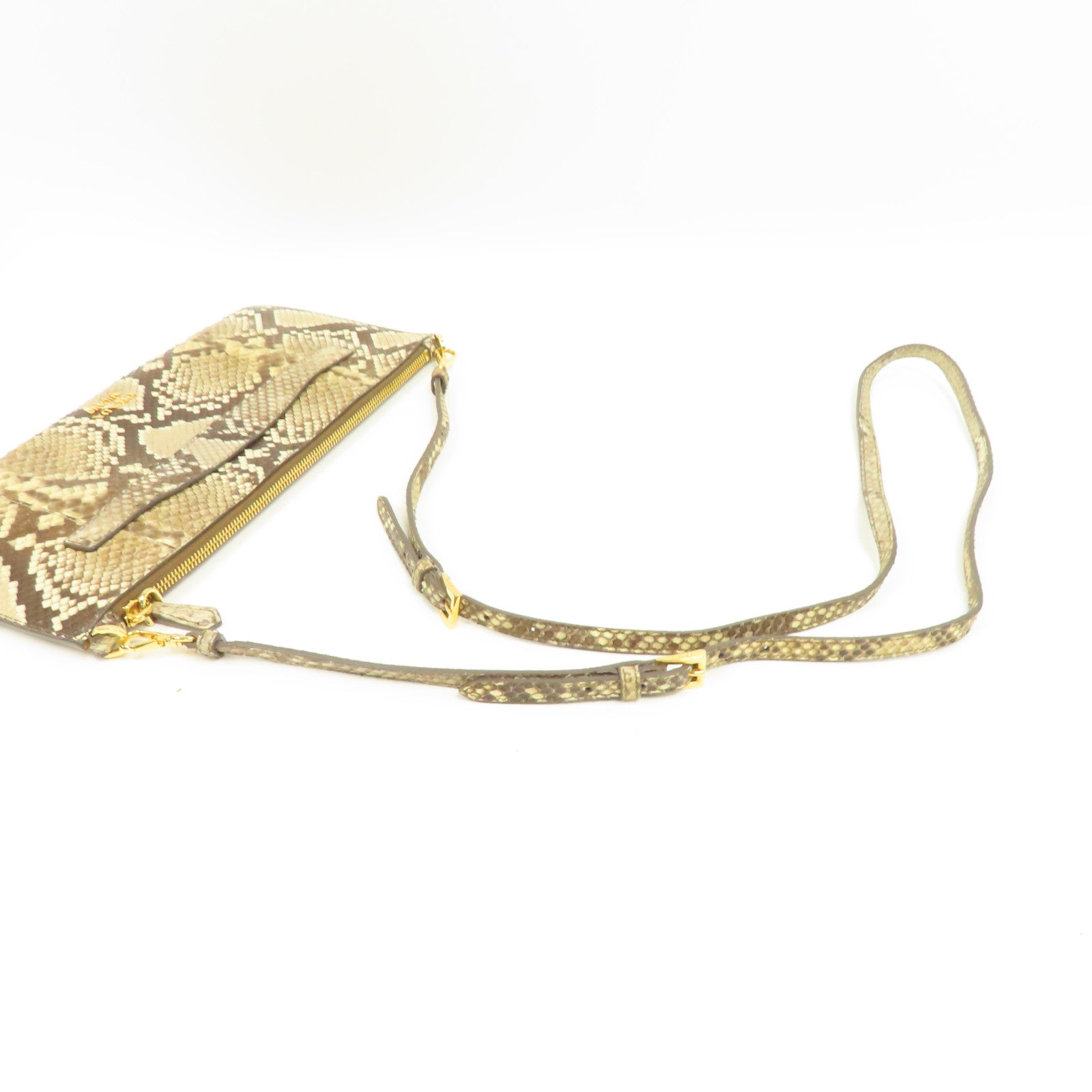 PRADA 蛇皮皮革Pouch Shoulder金扣肩背袋棕色