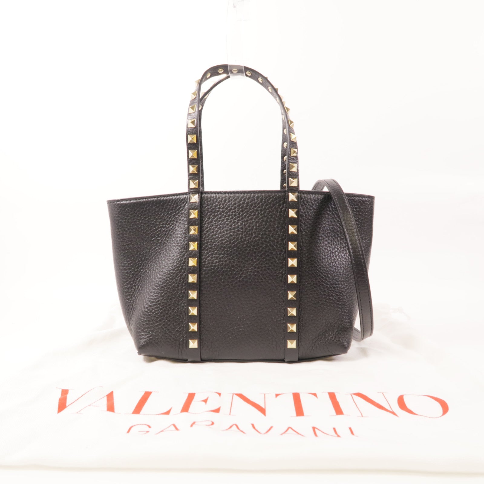 Valentino GHW Rockstud 2 Way Shoulder Hand Bag Calfskin Leather Black