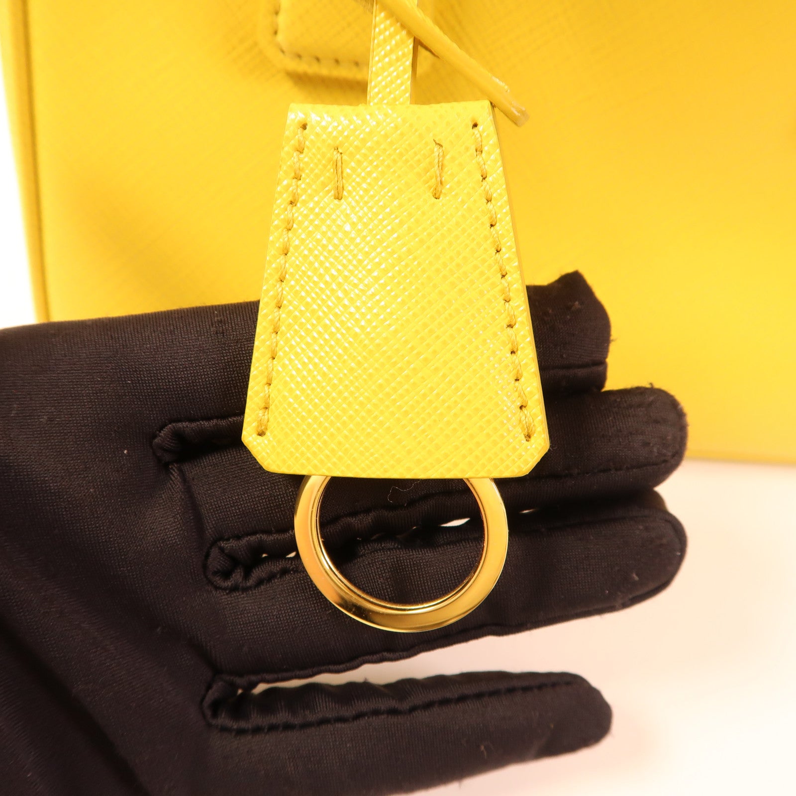 PRADA GHW Galleria Nano 2 Way Shoulder Bag Saffiano Leather Yellow