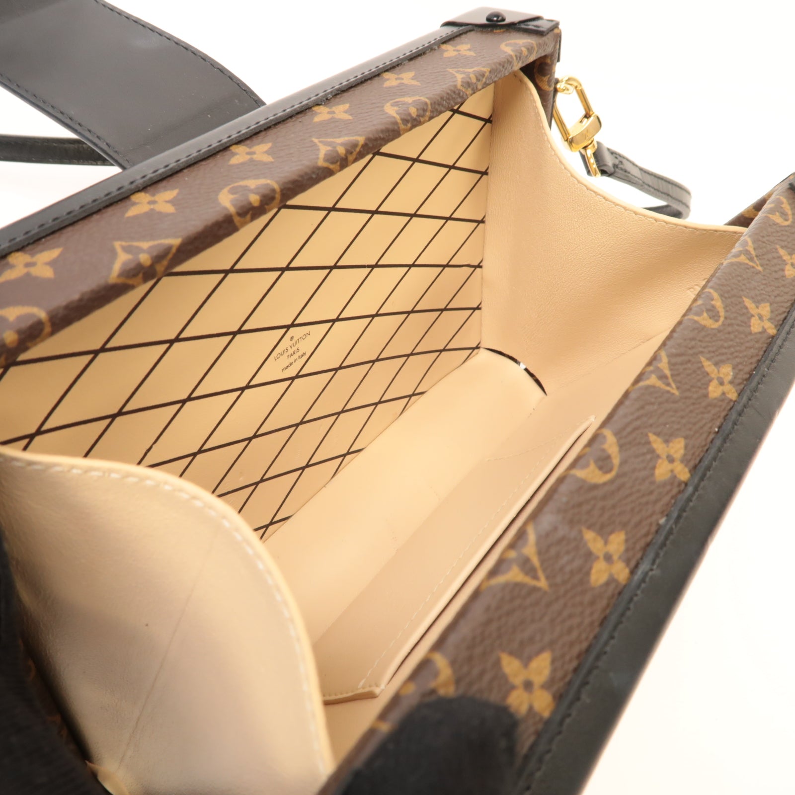LOUIS VUITTON 【激減優惠】Monogram Damier Tressage Petite Malle金扣肩背袋啡色/黑色/白色