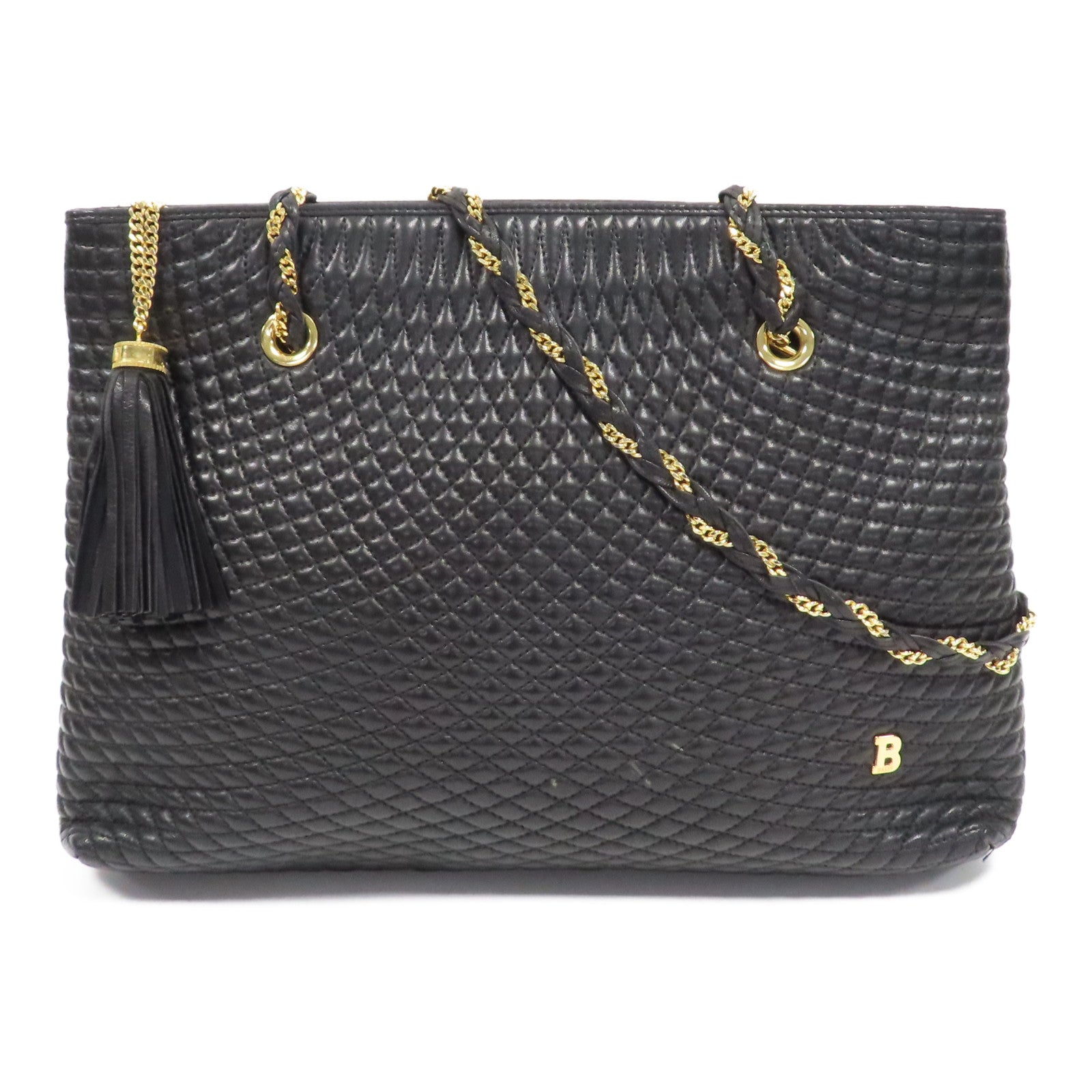 BALLY 菱格牛皮皮革Chain Shoulder金扣鏈帶肩背袋黑色