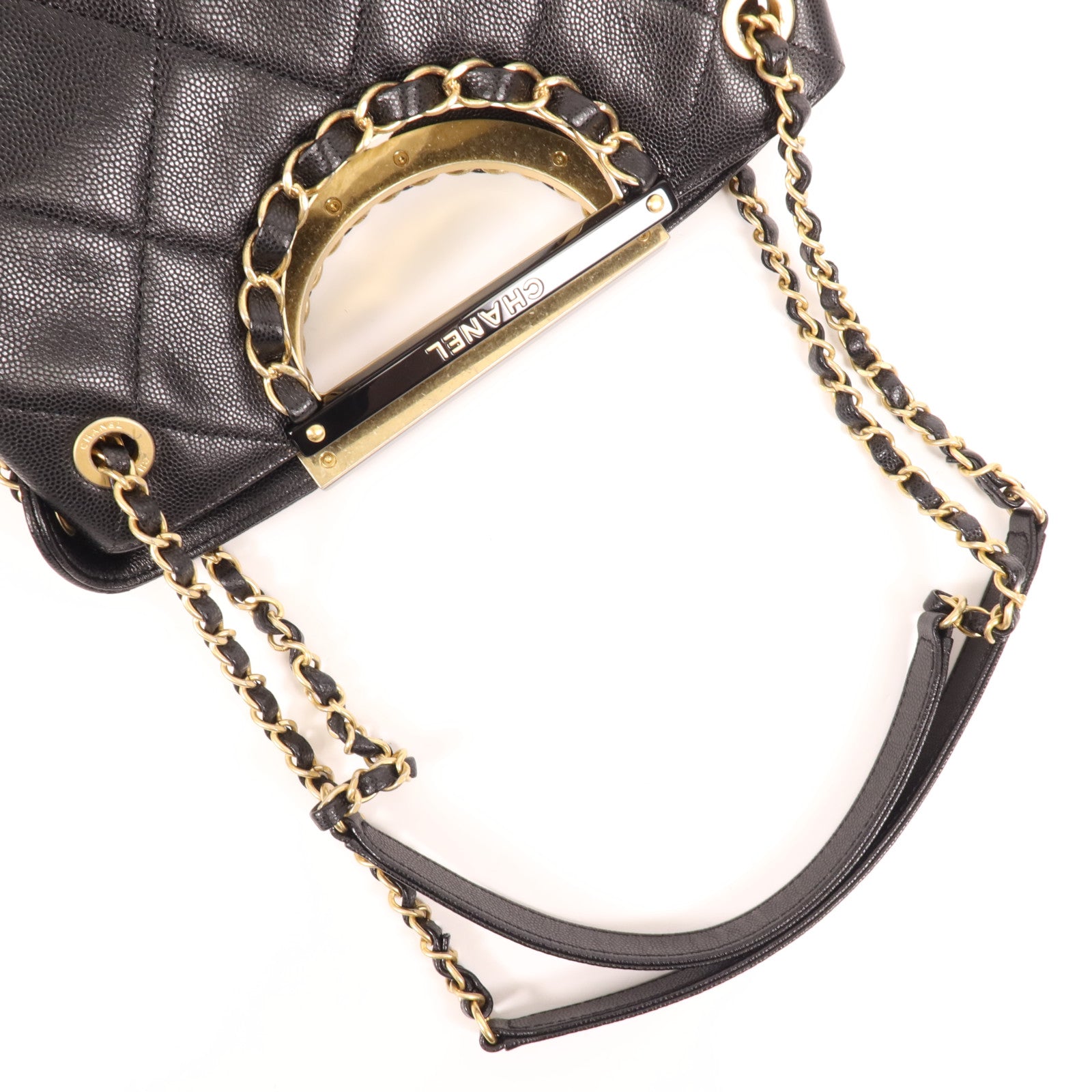 CHANEL 牛皮皮革Chain Shoulder金扣手挽肩背兩用袋