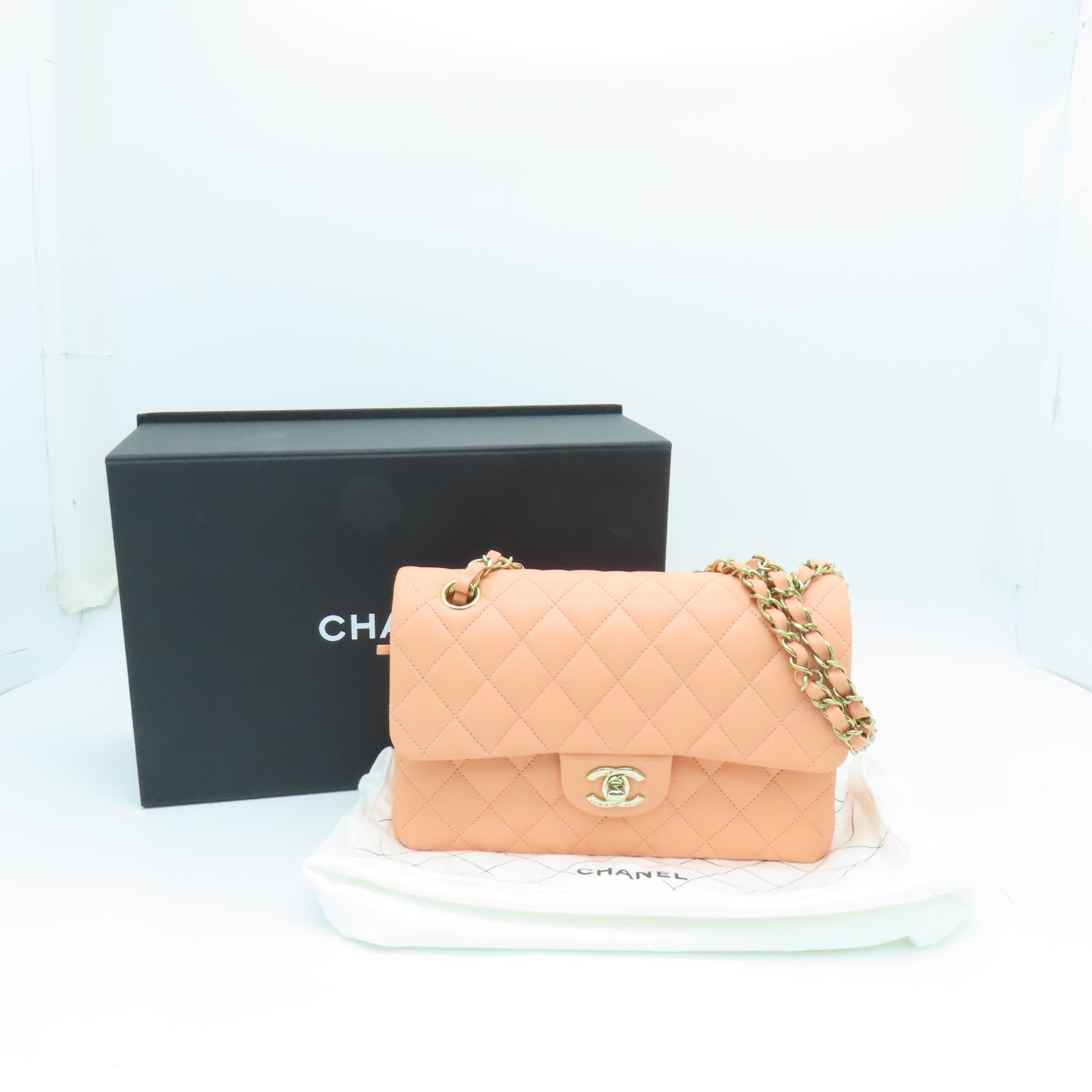 CHANEL 【激減優惠】菱格羊皮皮革Classic Bag金扣鏈帶肩背袋粉紅色