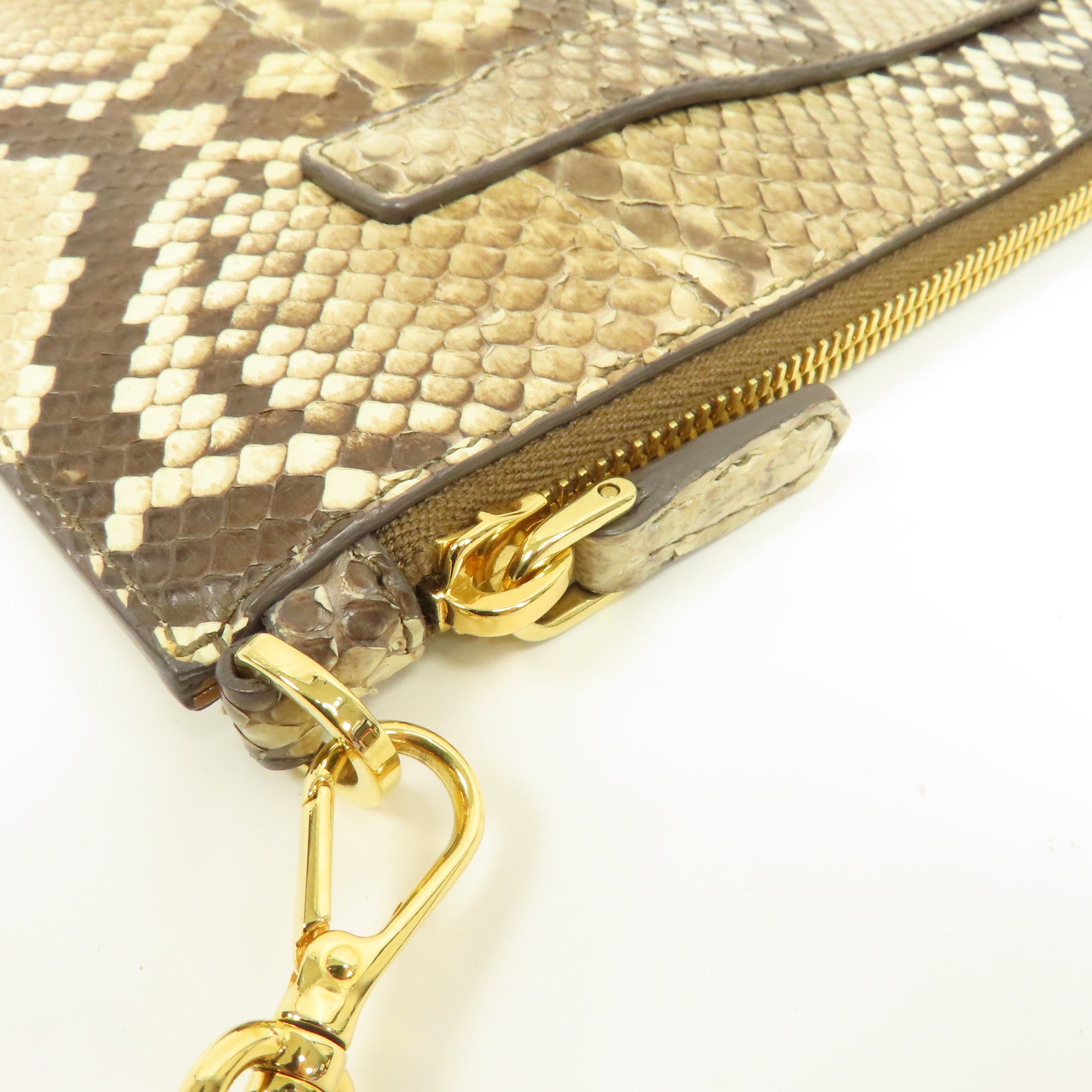 PRADA 蛇皮皮革Pouch Shoulder金扣肩背袋棕色