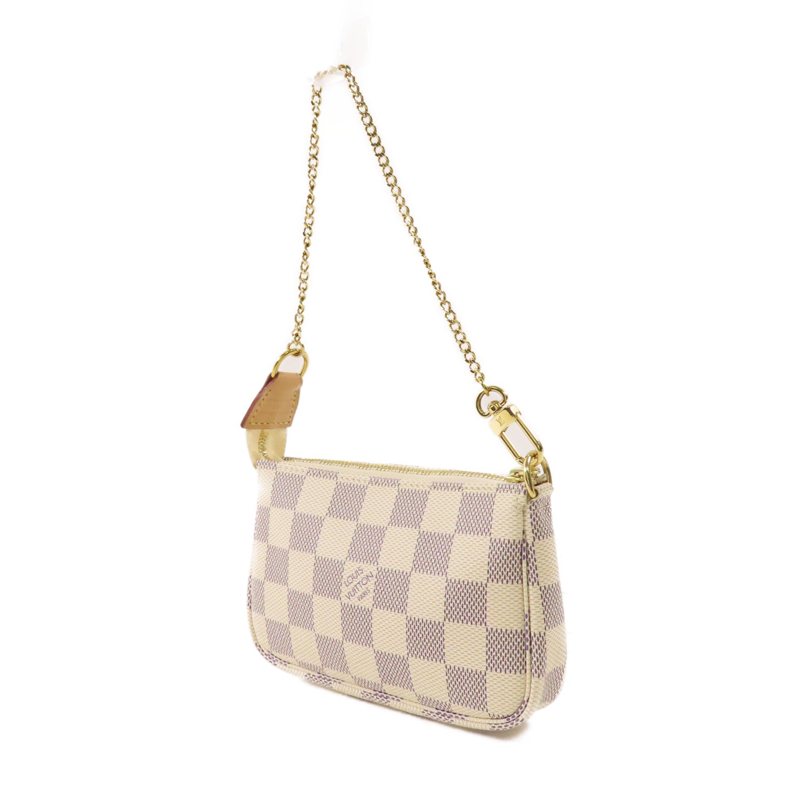 LOUIS VUITTON Damier Azur Mini Pochette Accessories金扣鏈帶手挽袋