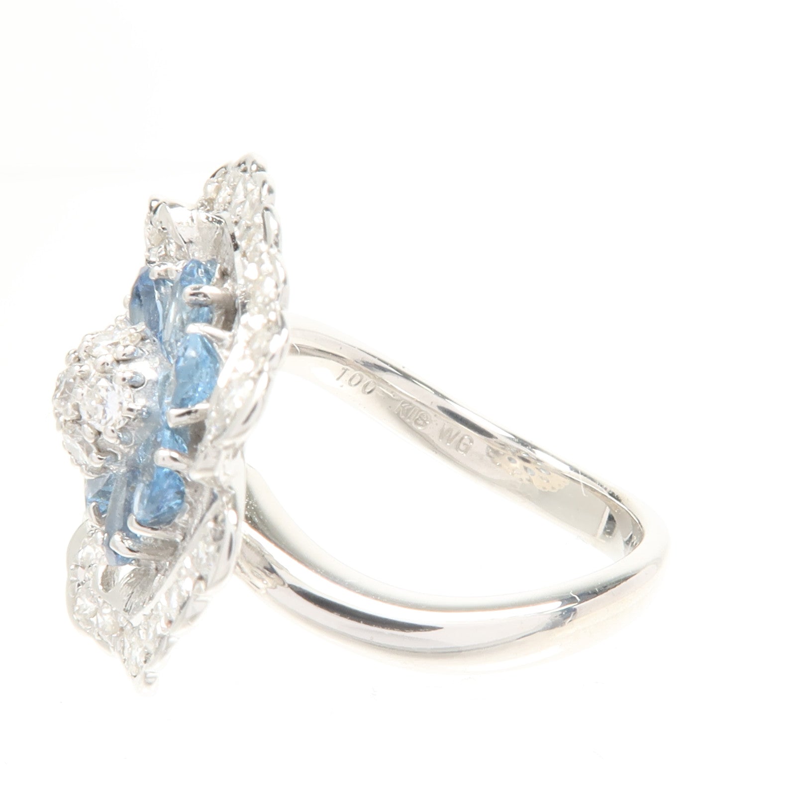JEWELRY 18K白金Diamond Aquamarine Ring藍晶/鑽石戒指US#5.75