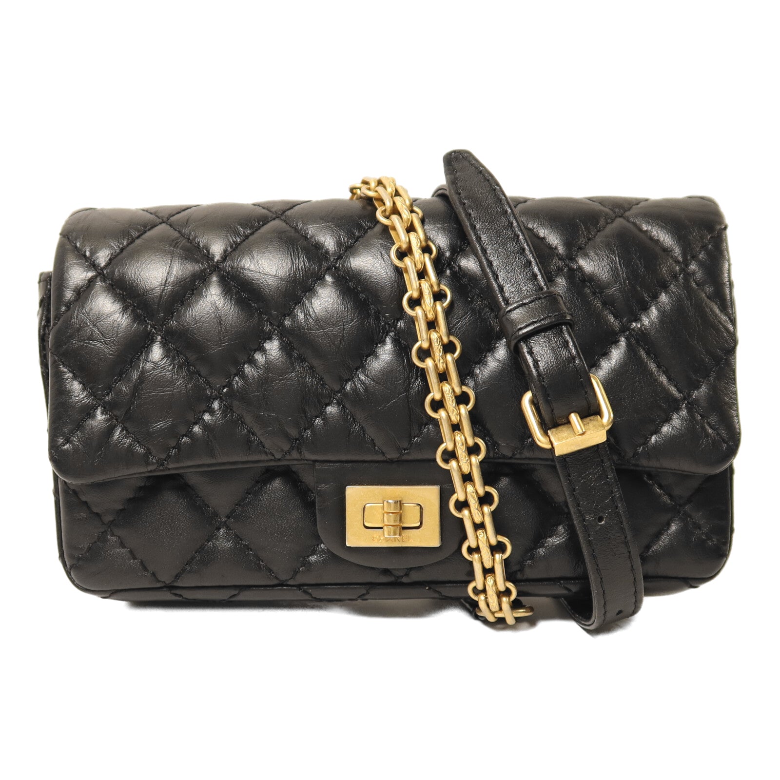 CHANEL 牛皮皮革Shoulder Bag金扣鏈帶肩背袋
