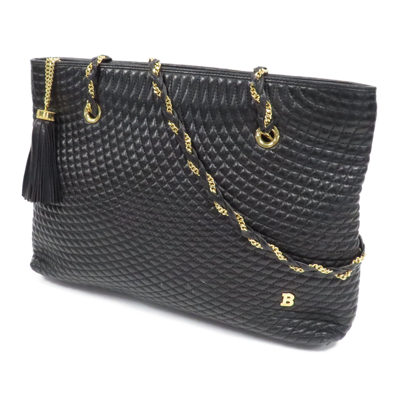BALLY 菱格牛皮皮革Chain Shoulder金扣鏈帶肩背袋黑色