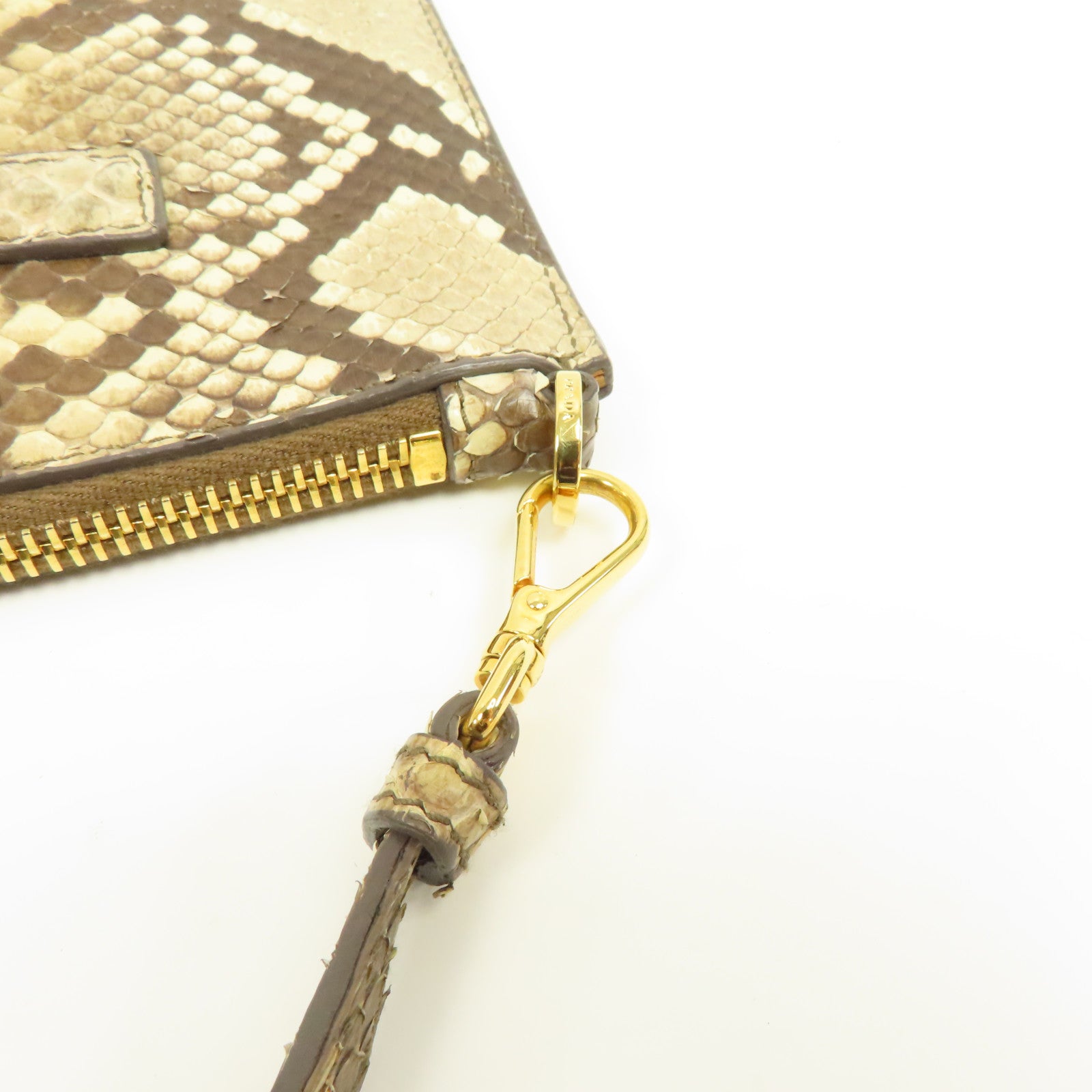 PRADA 蛇皮皮革Pouch Shoulder金扣肩背袋棕色