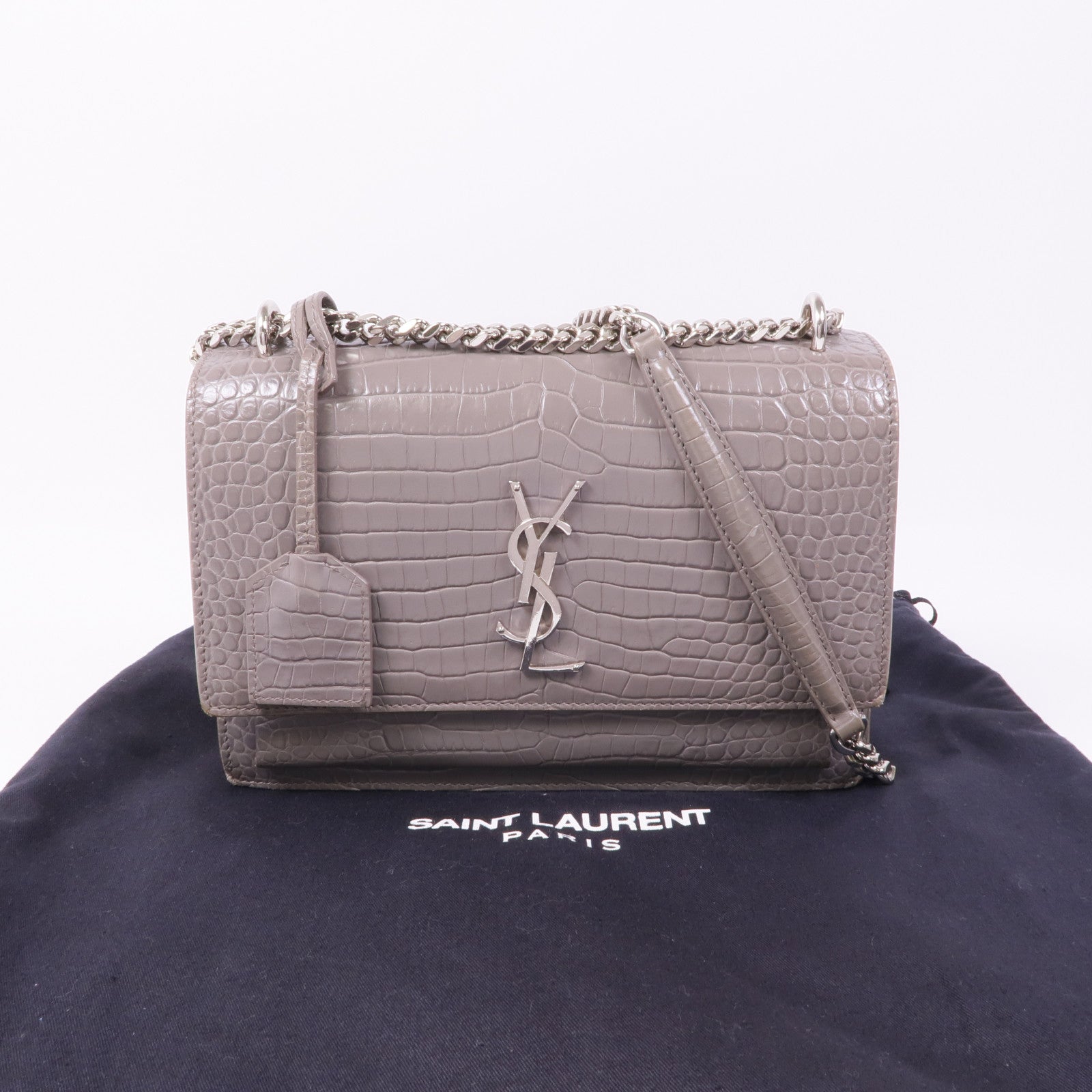 YVES SAINT LAURENT 牛皮皮革Sunset Medium銀扣鏈帶肩背袋