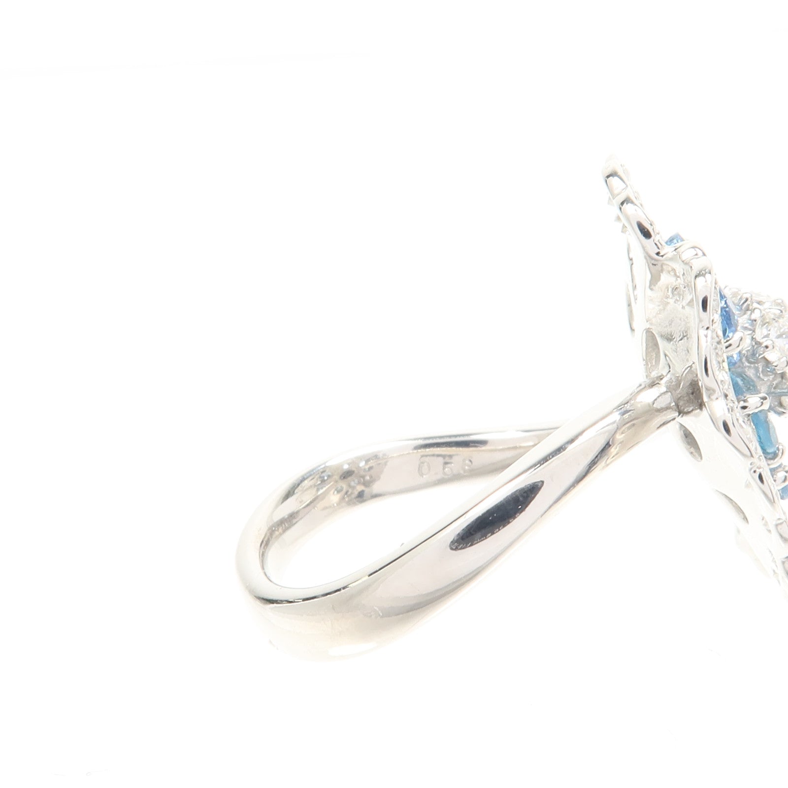 JEWELRY 18K白金Diamond Aquamarine Ring藍晶/鑽石戒指US#5.75