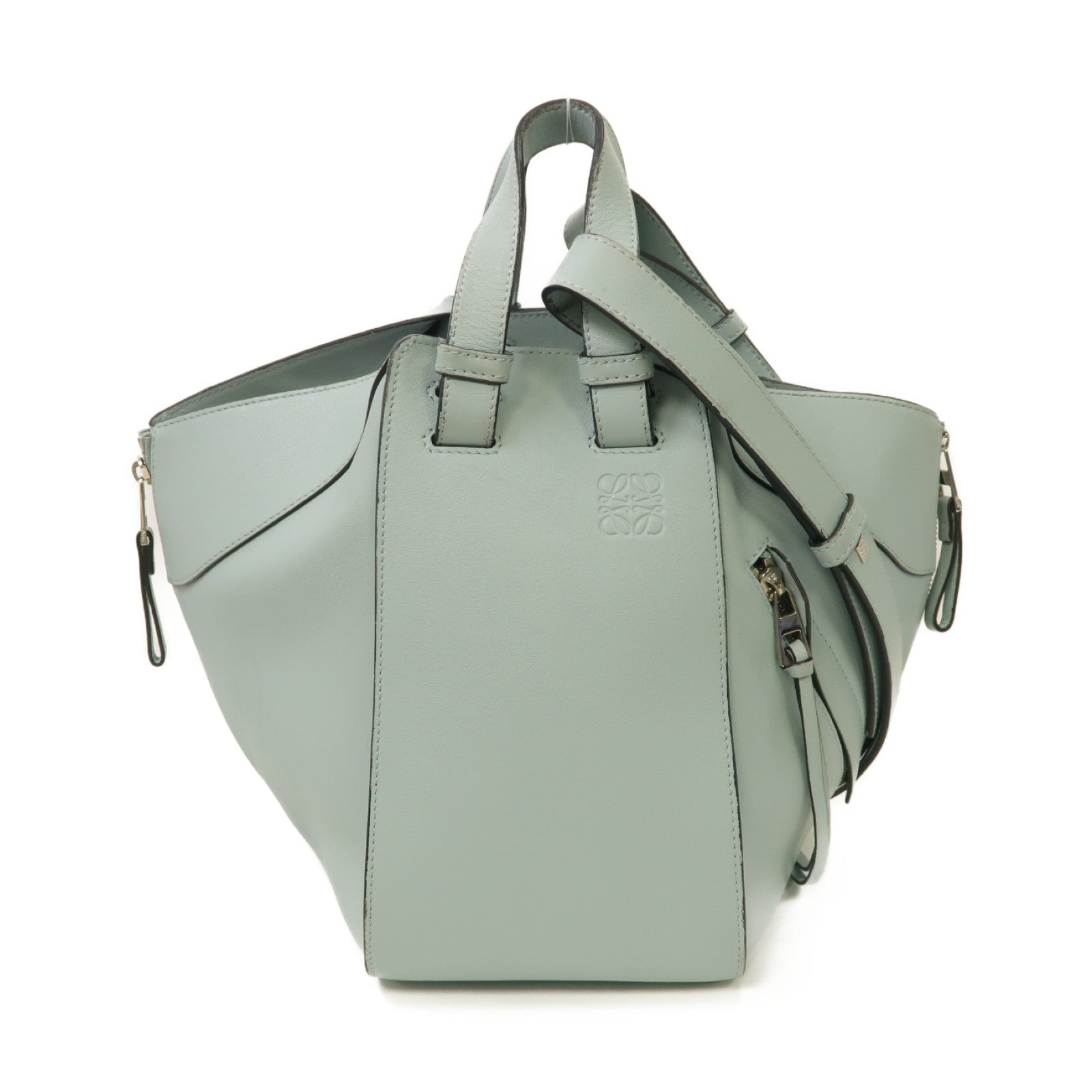 LOEWE 牛皮皮革Hammock銀扣手挽肩背兩用袋淺藍色