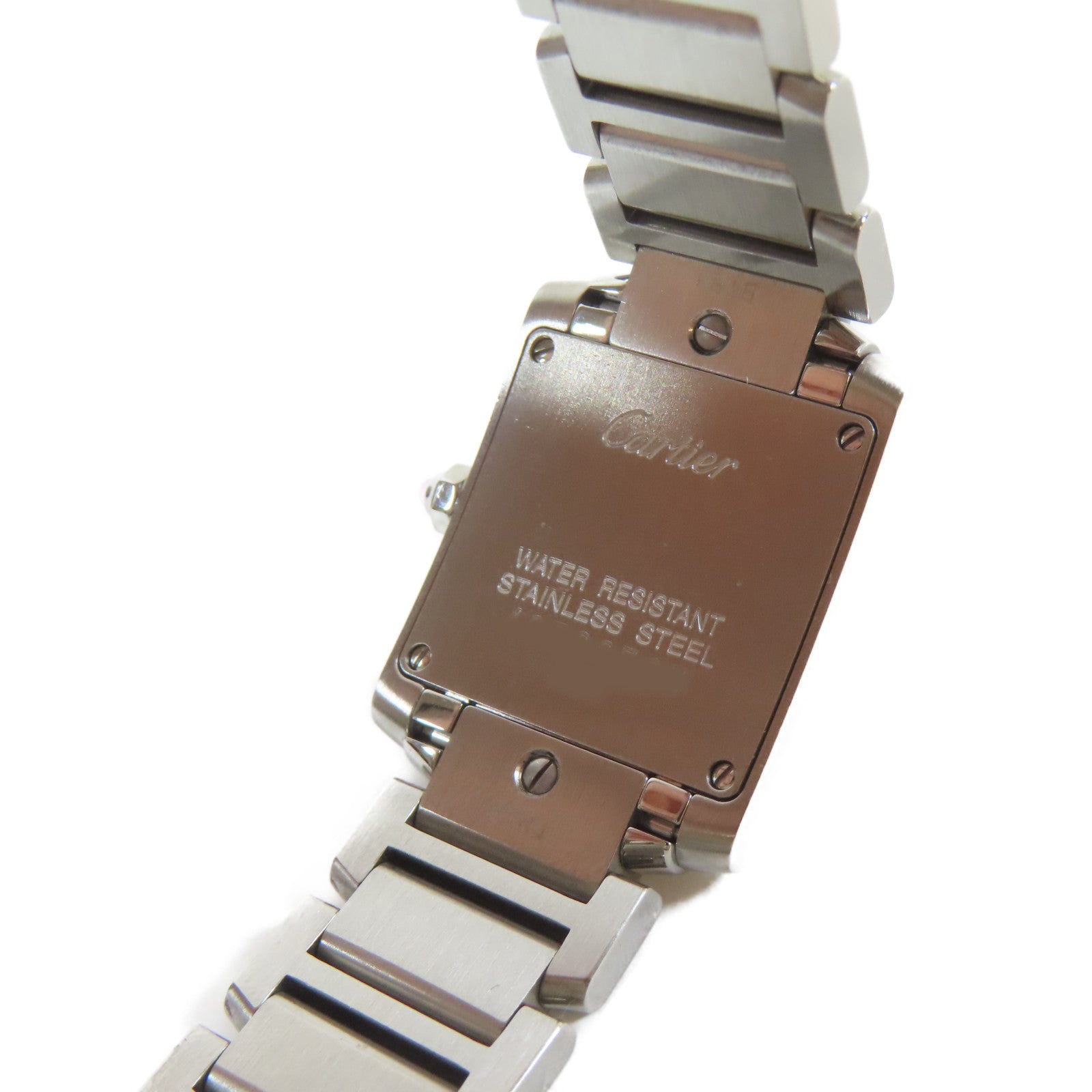 CARTIER Tank Française不鏽鋼手錶石英機芯粉紅色