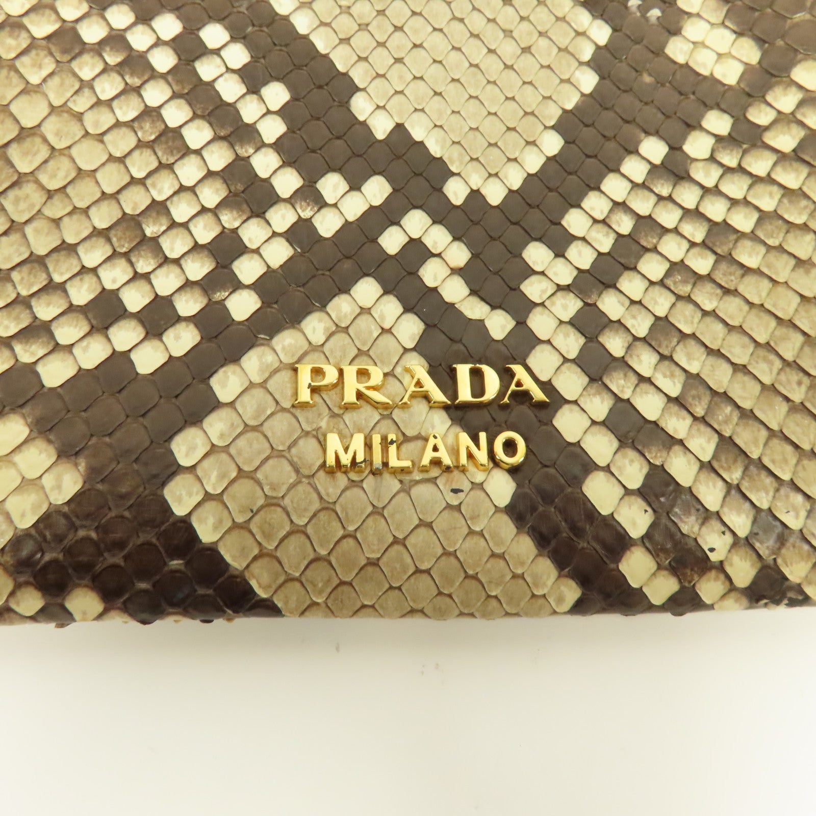 PRADA 蛇皮皮革Pouch Shoulder金扣肩背袋棕色