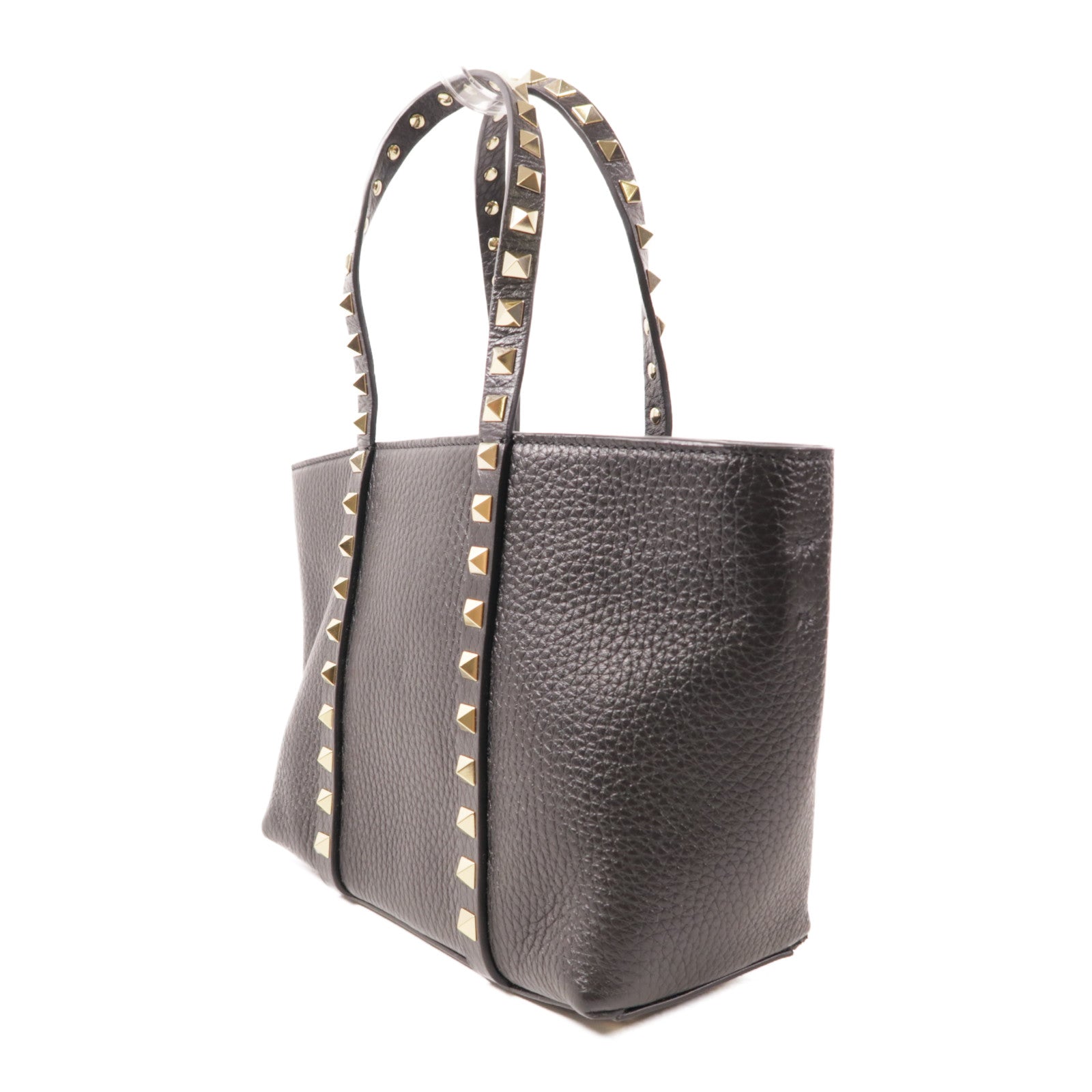 Valentino GHW Rockstud 2 Way Shoulder Hand Bag Calfskin Leather Black