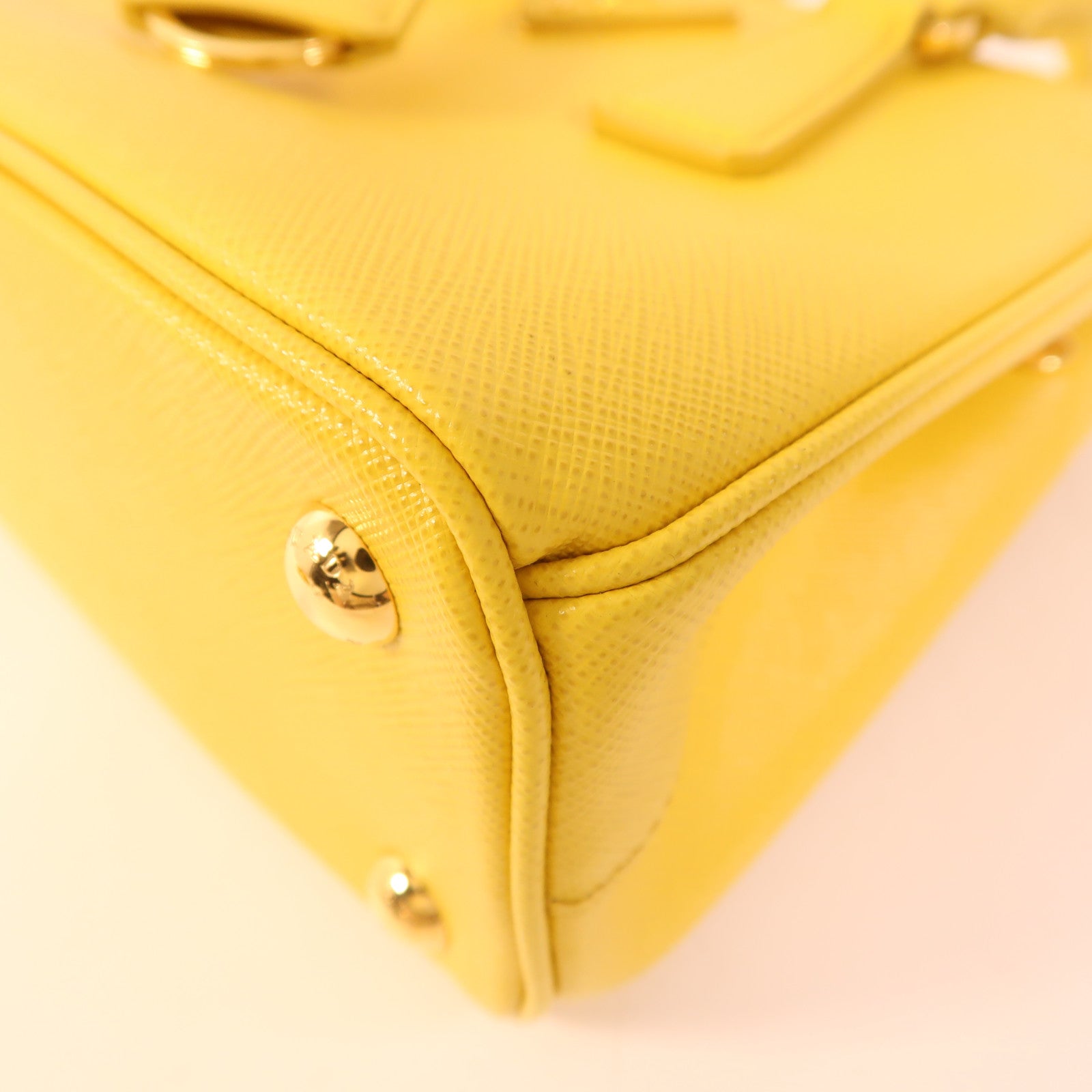 PRADA GHW Galleria Nano 2 Way Shoulder Bag Saffiano Leather Yellow