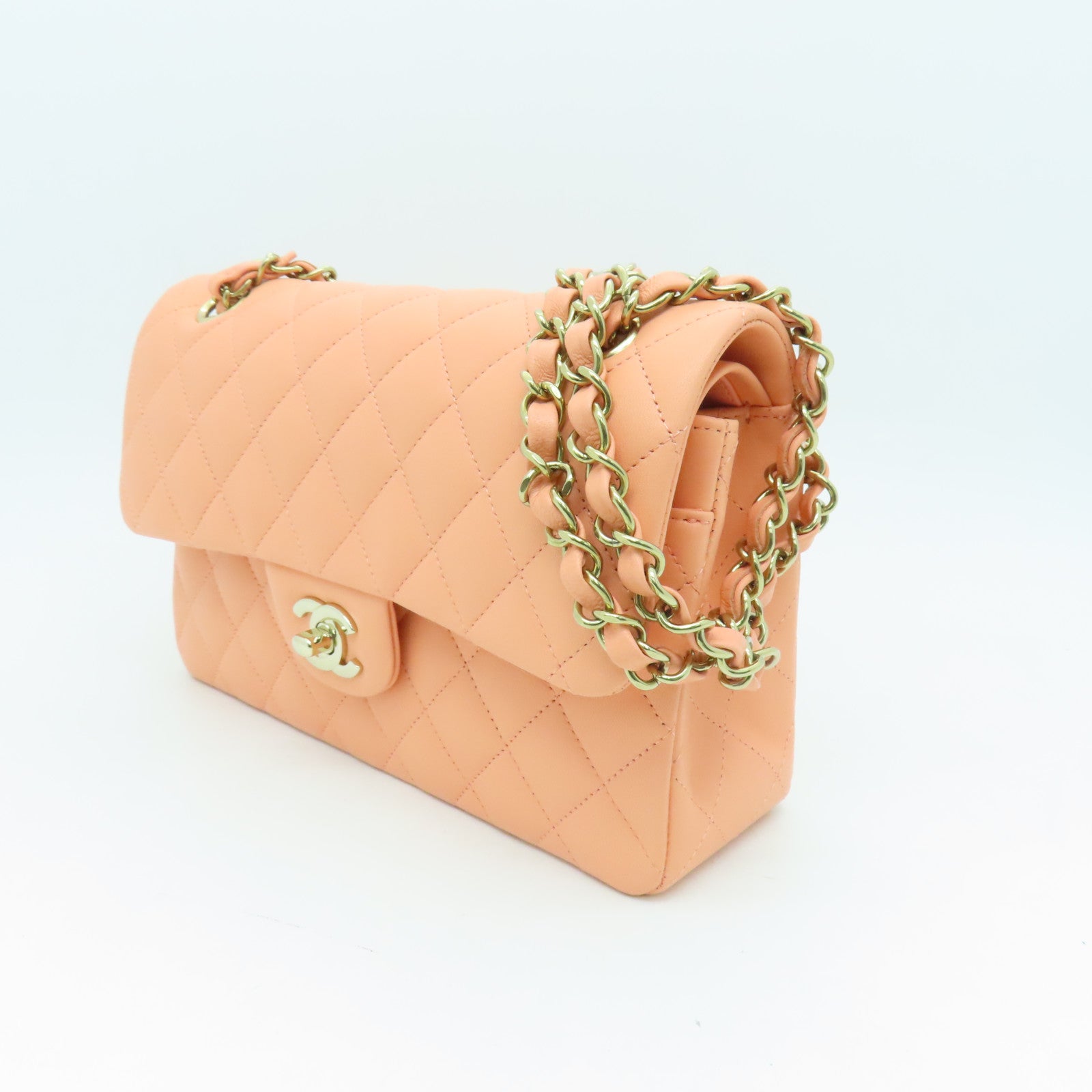 CHANEL 【激減優惠】菱格羊皮皮革Classic Bag金扣鏈帶肩背袋粉紅色