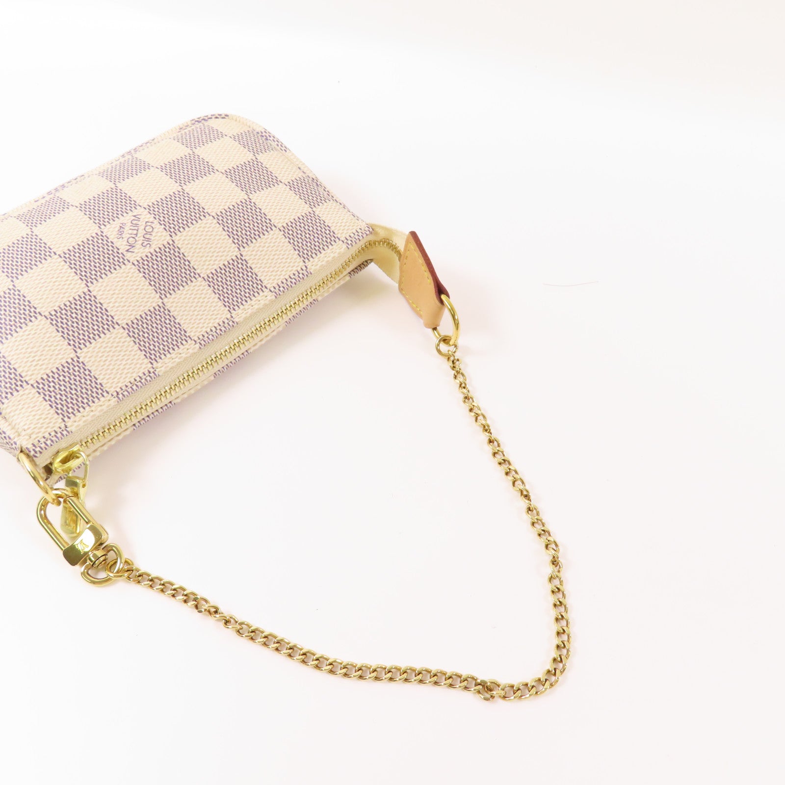 LOUIS VUITTON Damier Azur Mini Pochette Accessories金扣鏈帶手挽袋