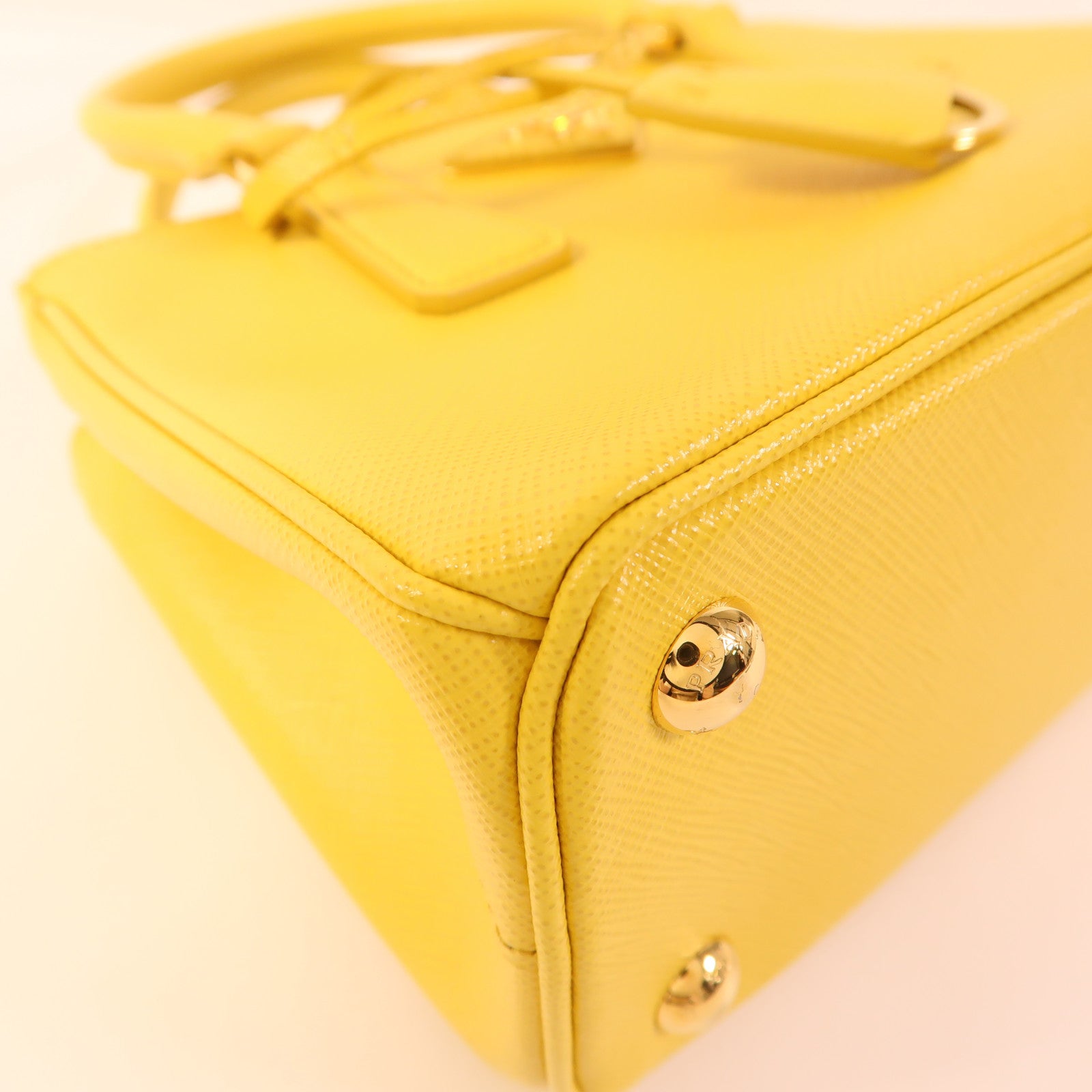 PRADA GHW Galleria Nano 2 Way Shoulder Bag Saffiano Leather Yellow