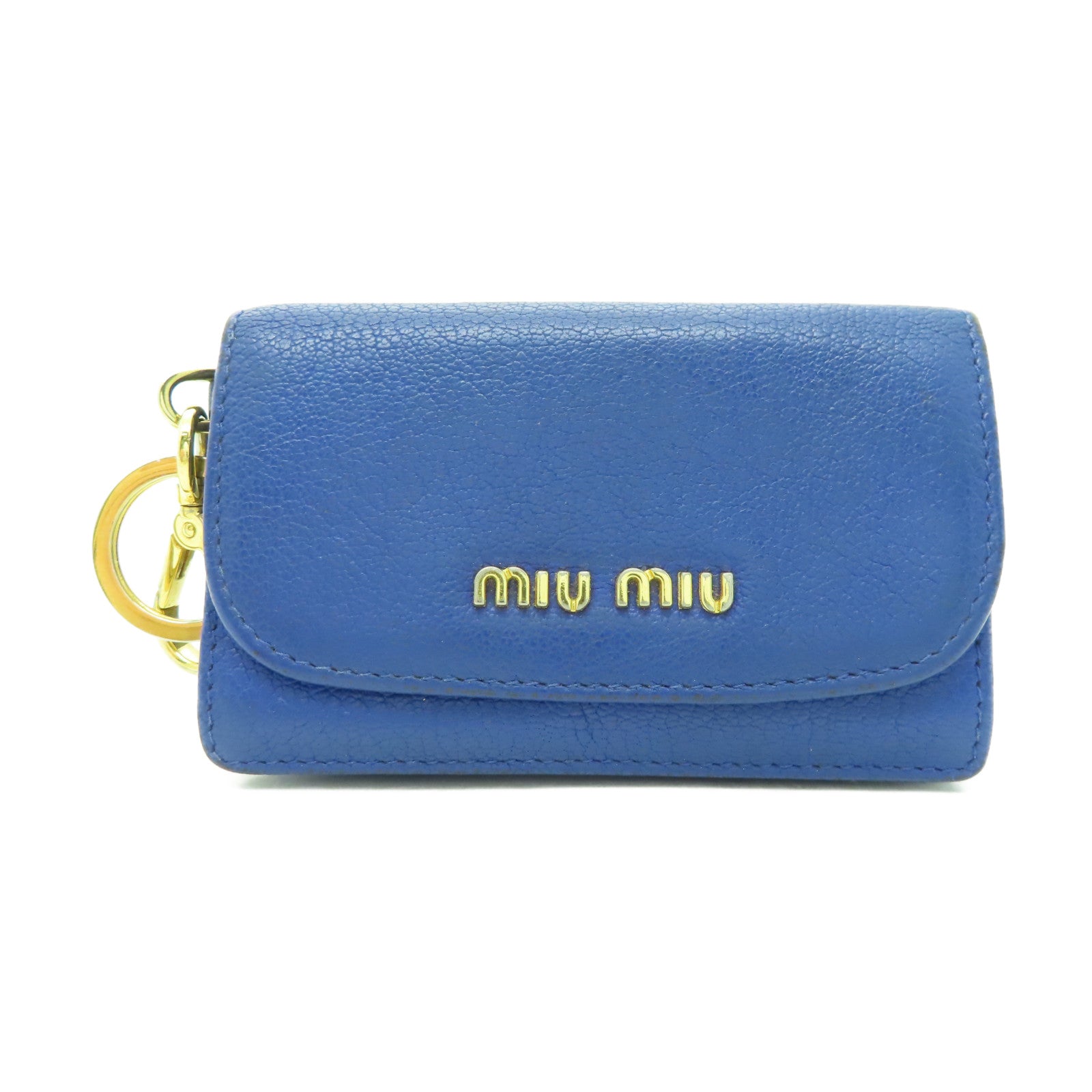 Miu Miu 【激減優惠】牛皮皮革Card Holder Key Ring金扣卡片套藍色