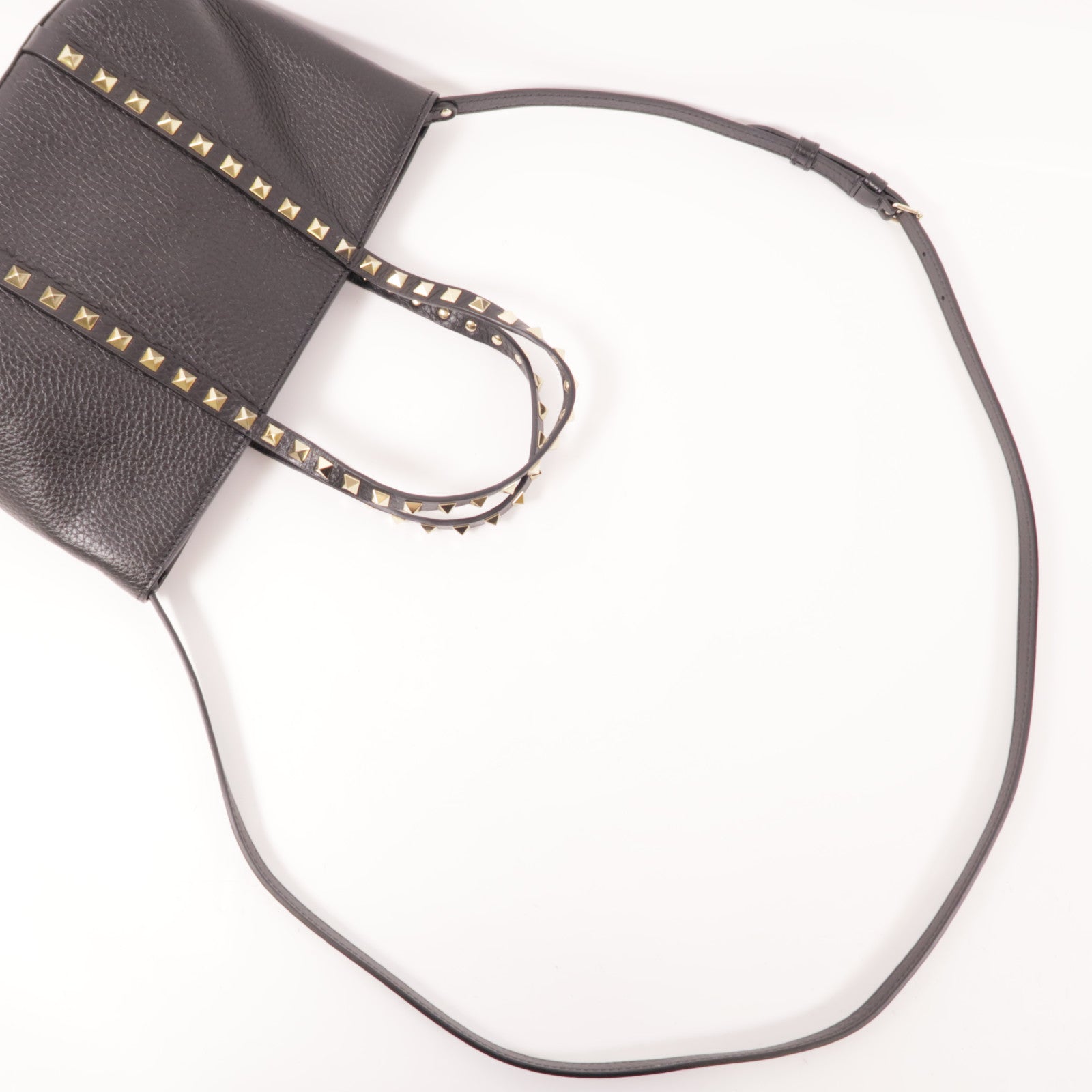 Valentino GHW Rockstud 2 Way Shoulder Hand Bag Calfskin Leather Black