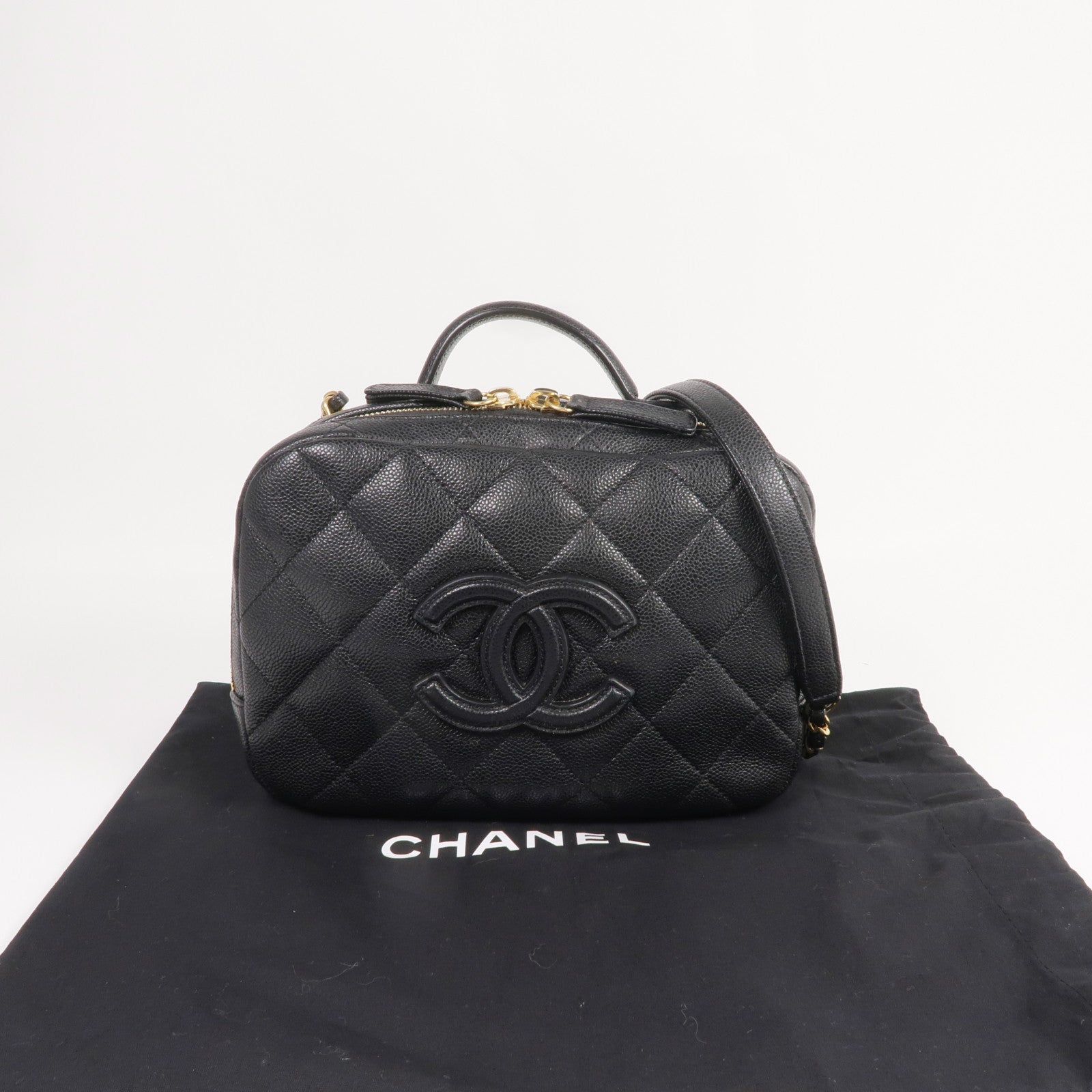 CHANEL 牛皮皮革2 Way Shoulder金扣手挽肩背兩用袋
