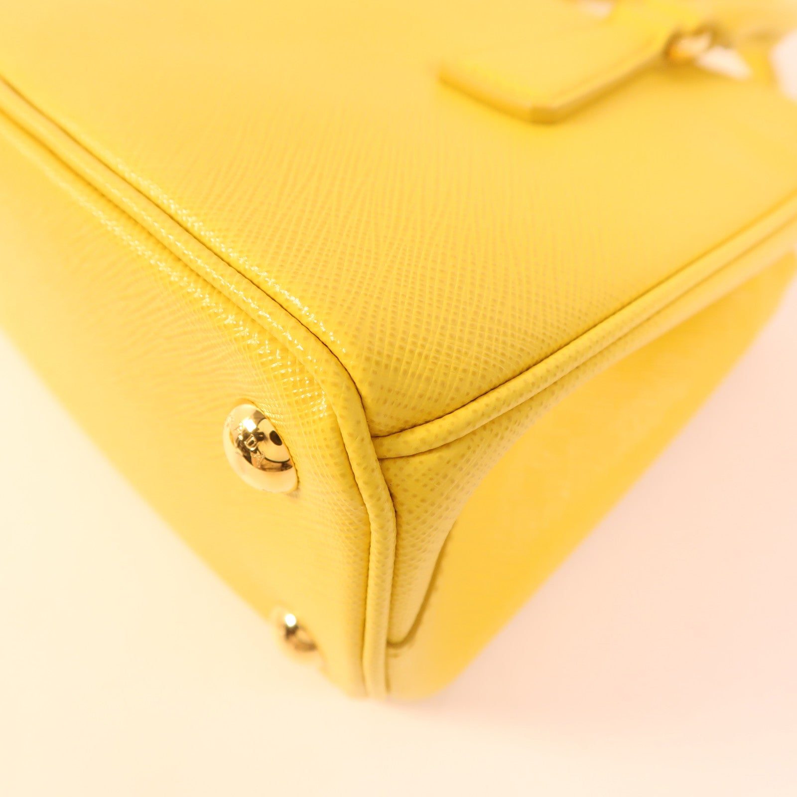 PRADA GHW Galleria Nano 2 Way Shoulder Bag Saffiano Leather Yellow