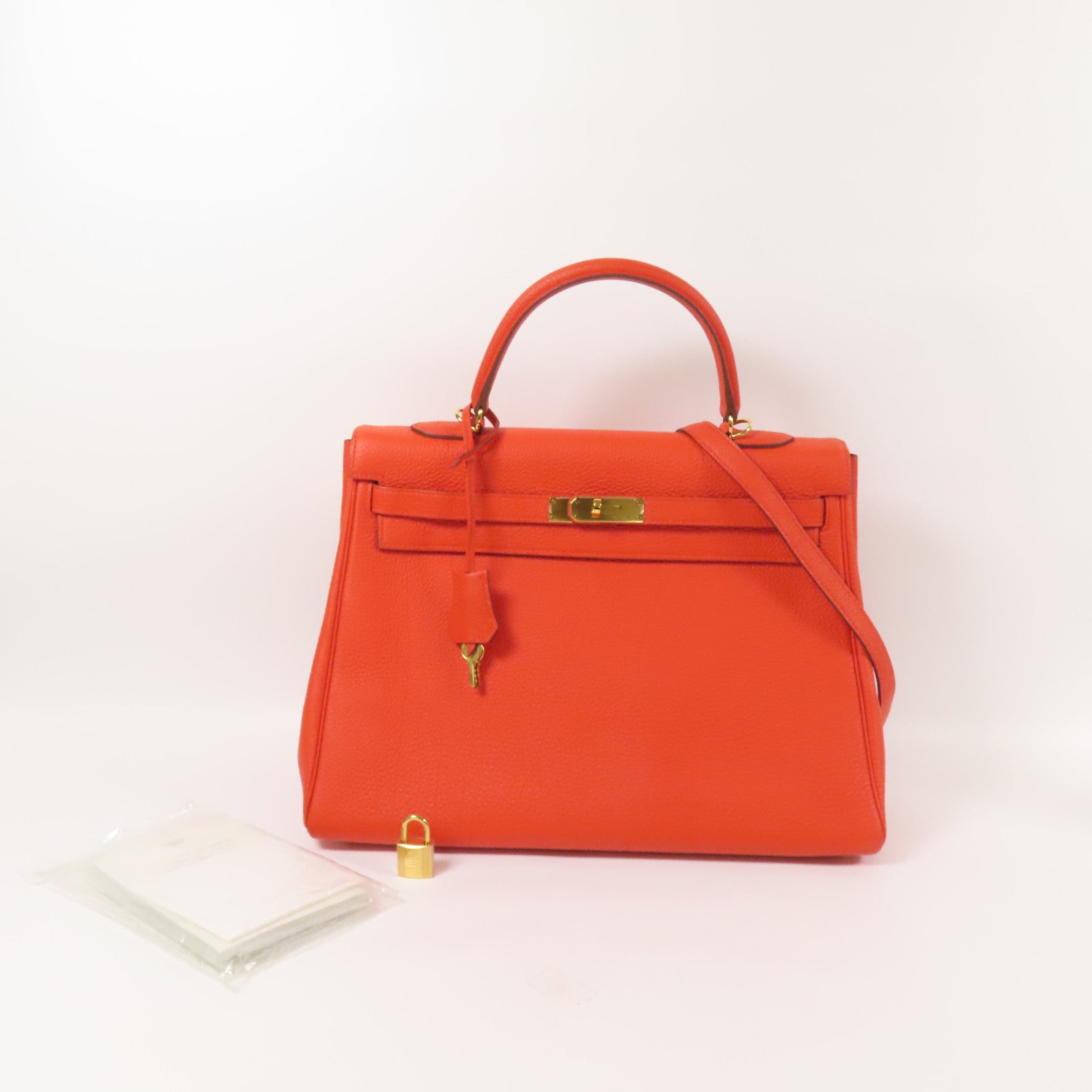 HERMES Togo皮革Kelly 35金扣手挽肩背兩用袋Capucine