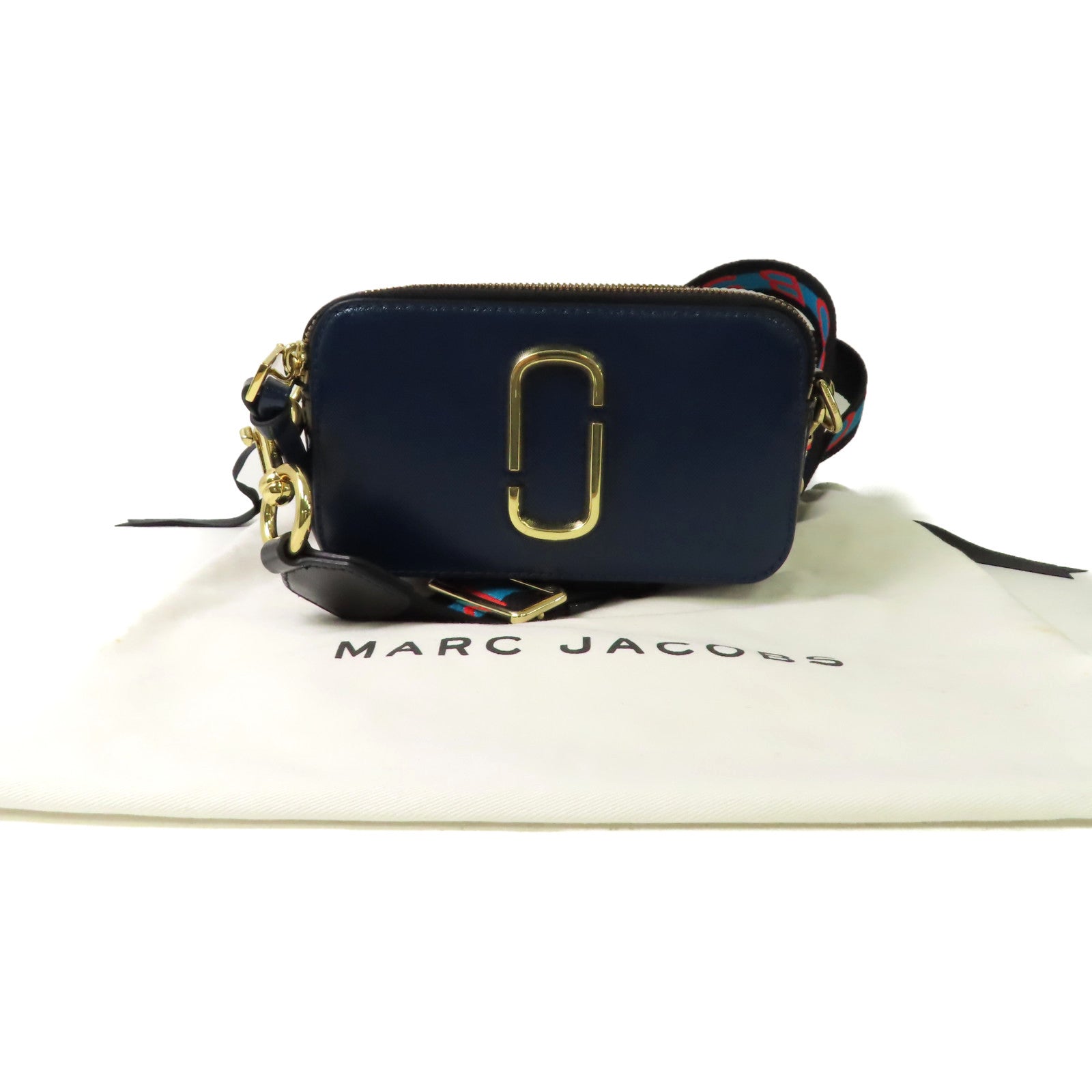 MARC JACOBS 塗層皮革Camera Shoulder Bag金扣肩背袋寶藍色