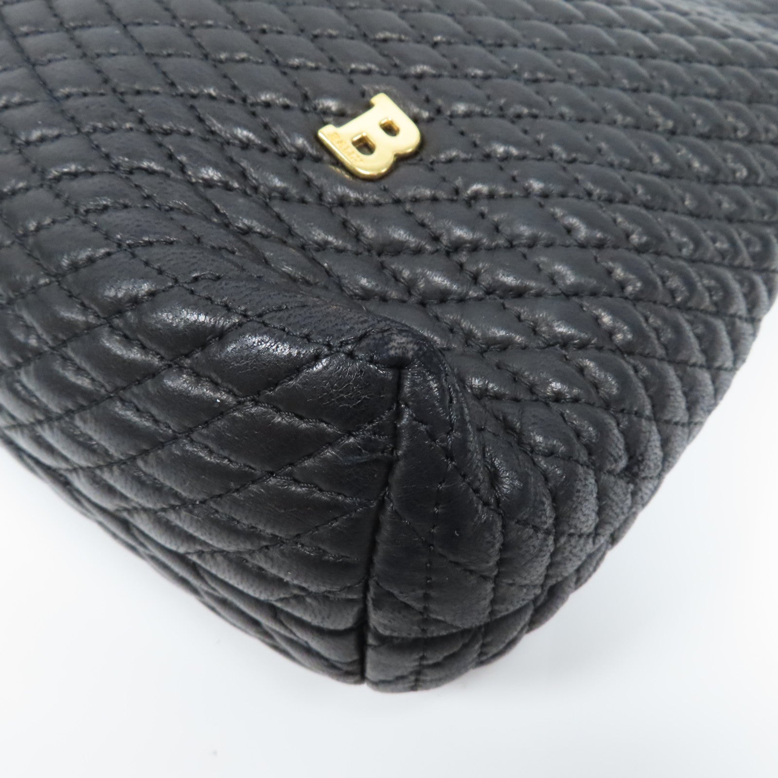 BALLY 菱格牛皮皮革Chain Shoulder金扣鏈帶肩背袋黑色