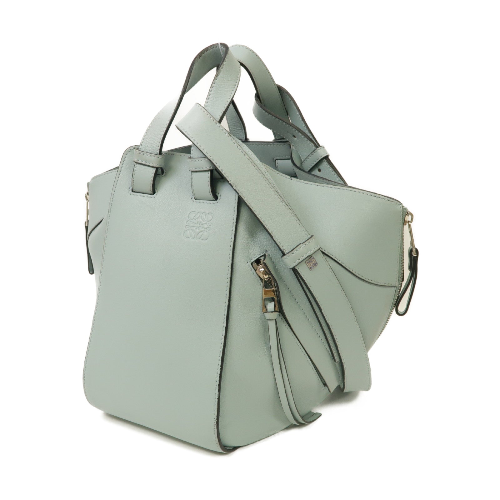 LOEWE 牛皮皮革Hammock銀扣手挽肩背兩用袋淺藍色