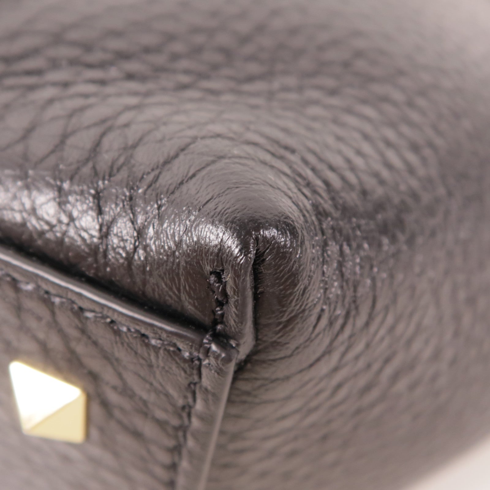 Valentino GHW Rockstud 2 Way Shoulder Hand Bag Calfskin Leather Black