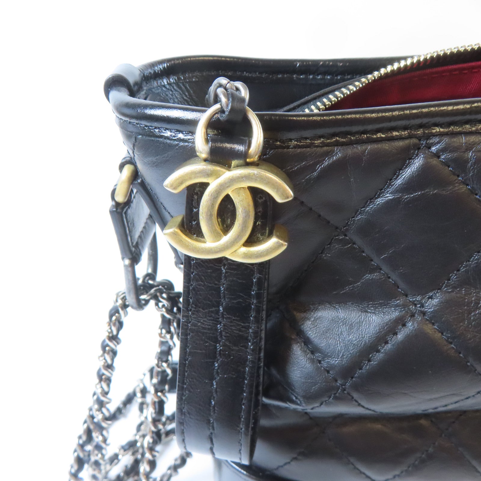 CHANEL 【清倉大減價】菱格牛皮皮革Gabrielle銀扣肩背袋黑色