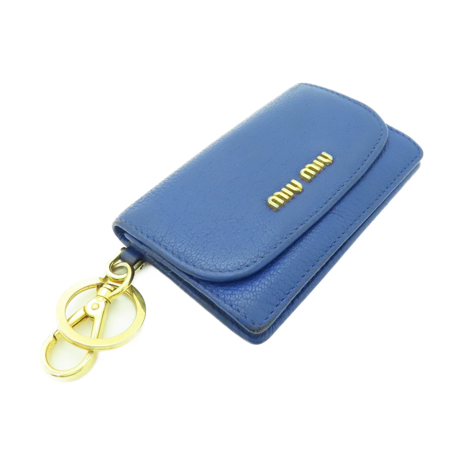 Miu Miu 【激減優惠】牛皮皮革Card Holder Key Ring金扣卡片套藍色