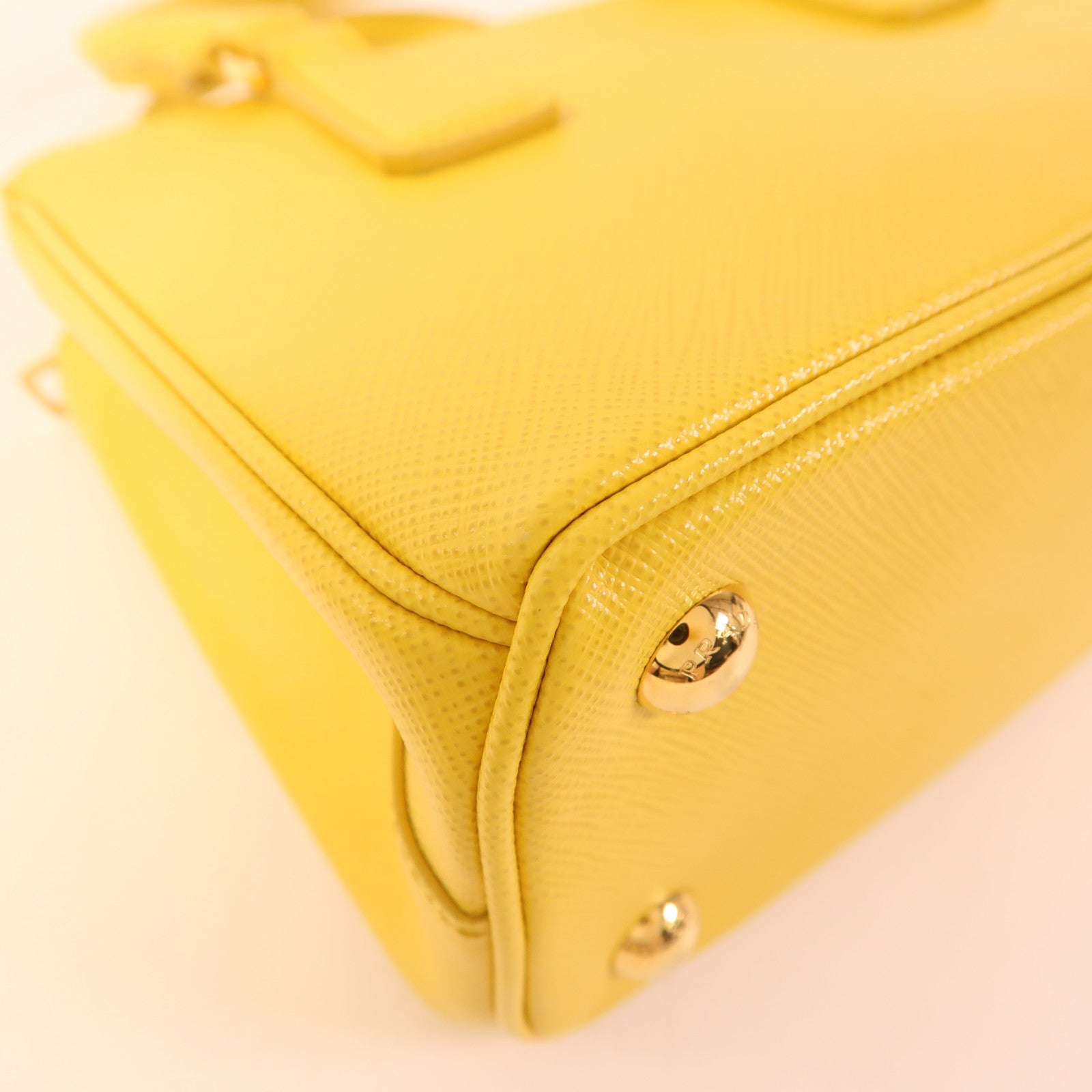 PRADA GHW Galleria Nano 2 Way Shoulder Bag Saffiano Leather Yellow