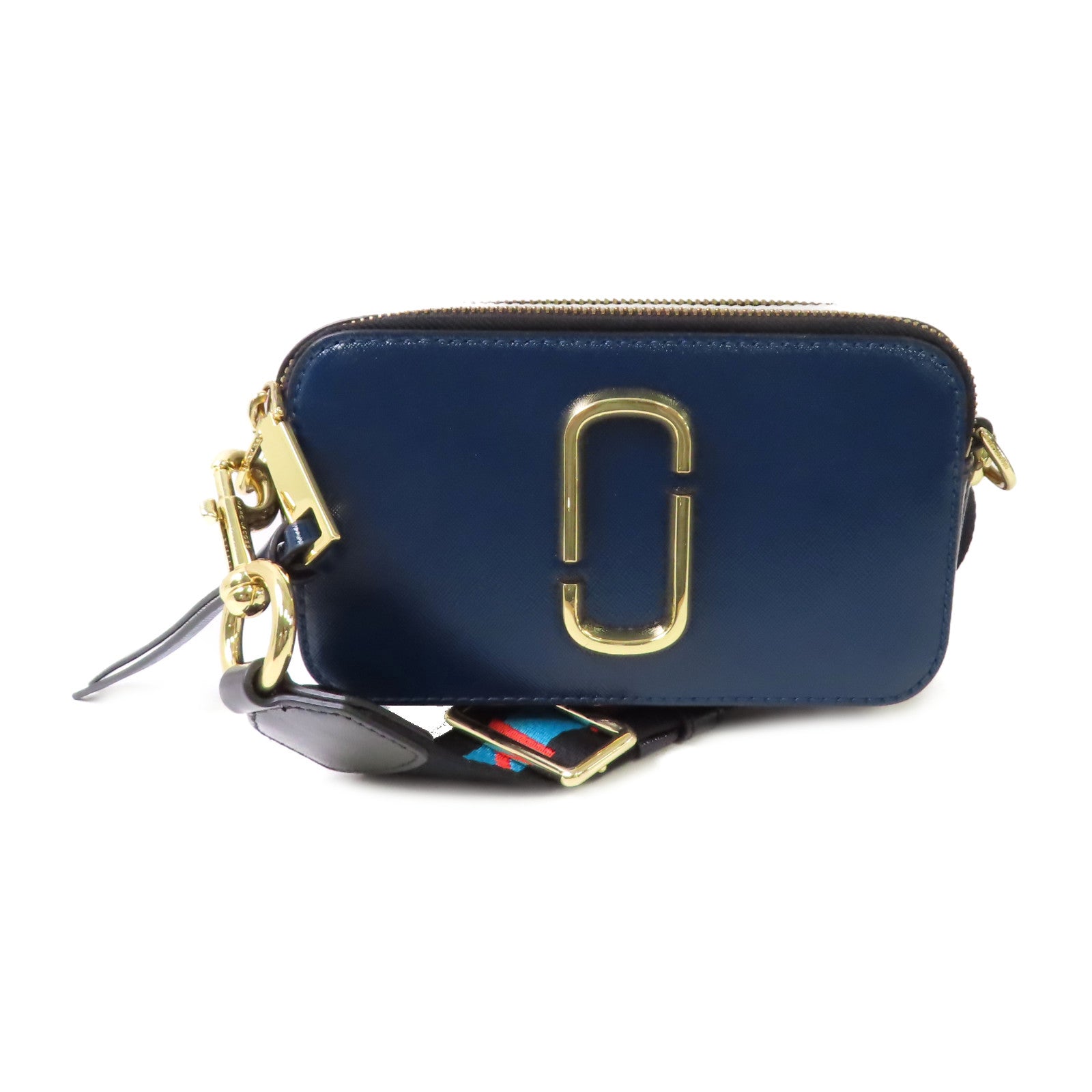 MARC JACOBS 塗層皮革Camera Shoulder Bag金扣肩背袋寶藍色