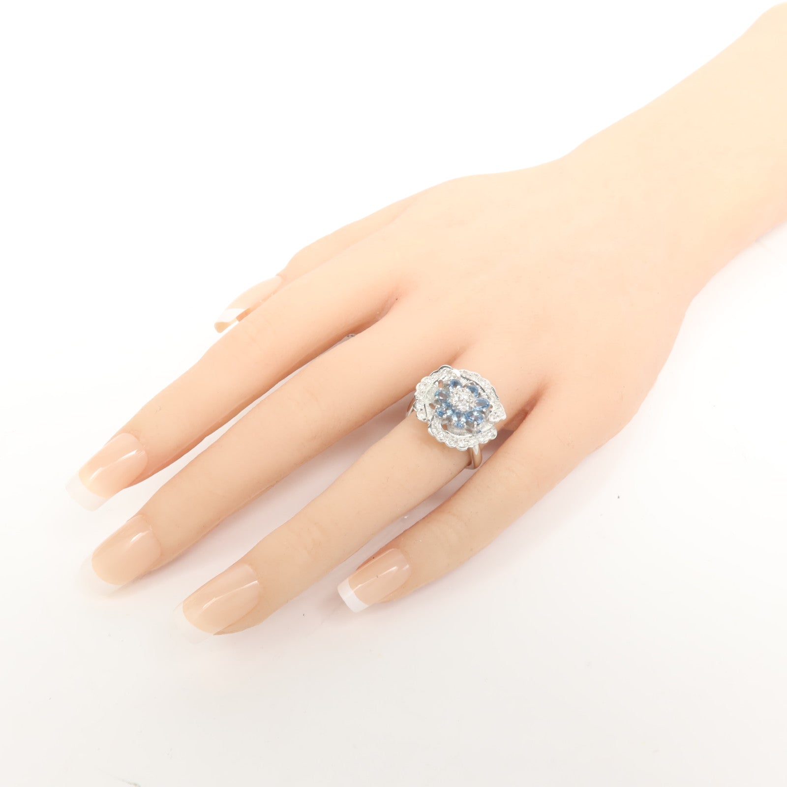 JEWELRY 18K白金Diamond Aquamarine Ring藍晶/鑽石戒指US#5.75