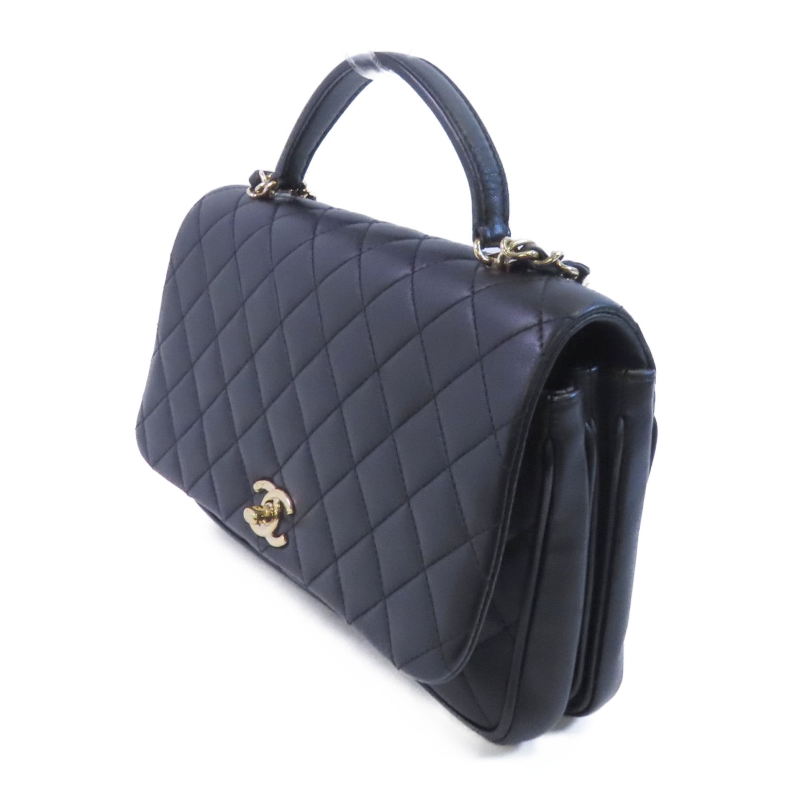 CHANEL 牛皮皮革2Way Shoulder金扣鏈帶手挽肩背兩用袋