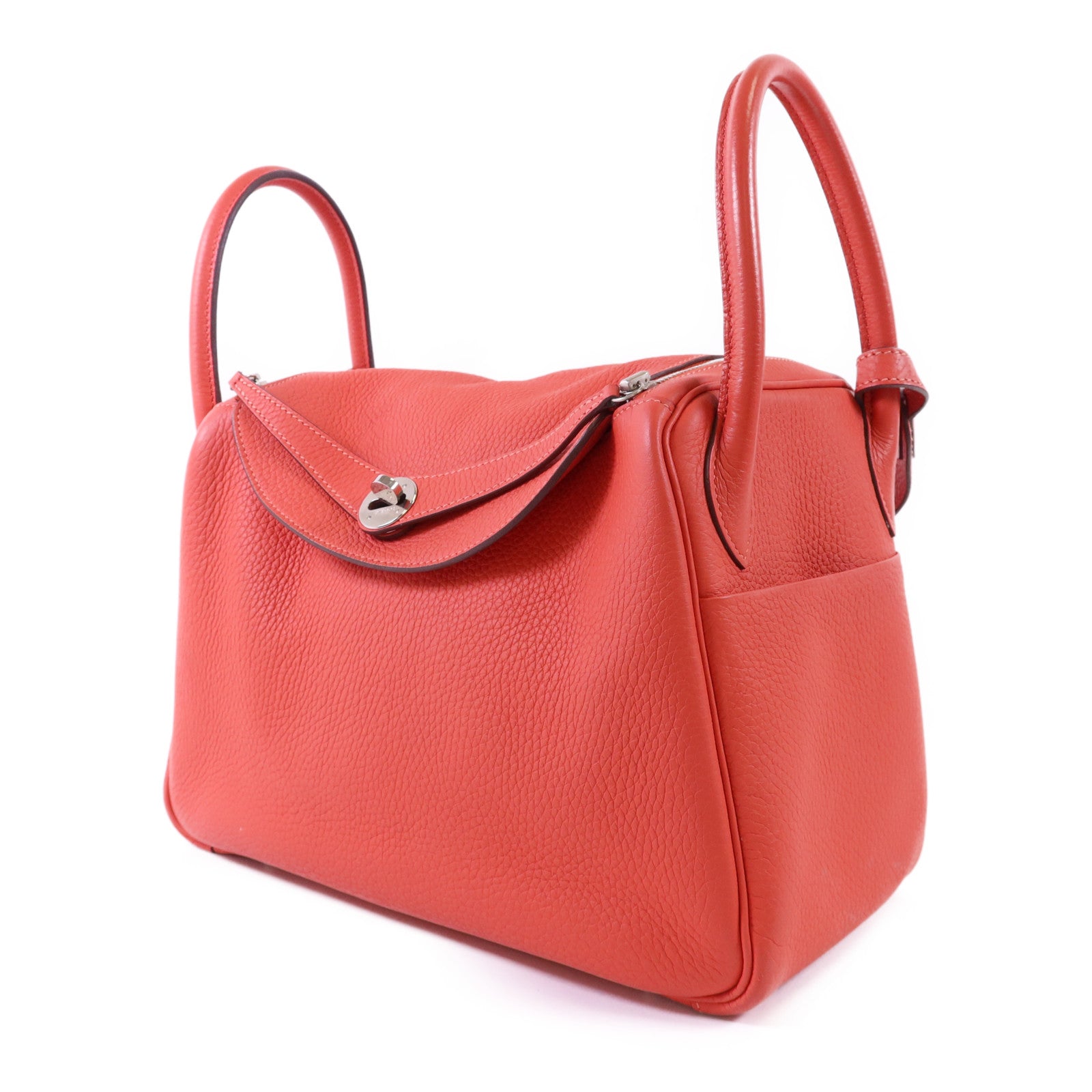 HERMES Clemence皮革Lindy 30銀扣手挽肩背兩用袋Rose Jaipur