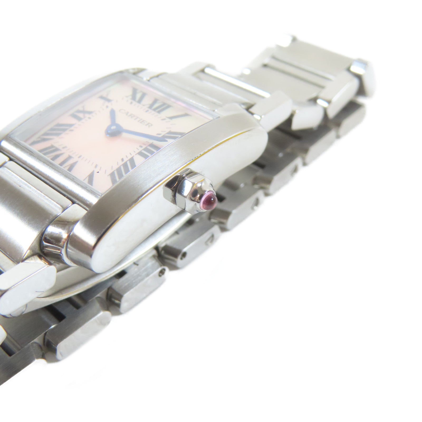 CARTIER Tank Française不鏽鋼手錶石英機芯粉紅色