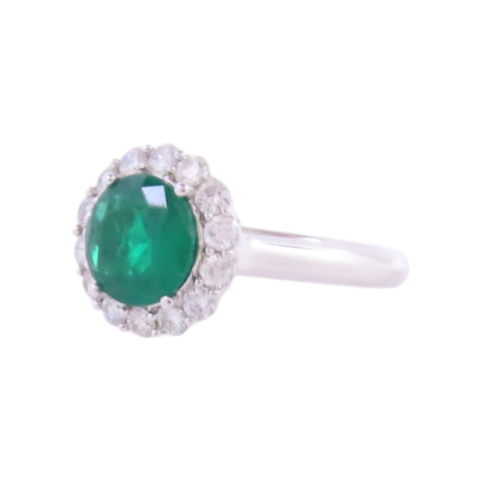 JEWELRY 【激減優惠】PT900鉑金/綠寶石/鑽石Emerald Diamond Ring戒指US#6