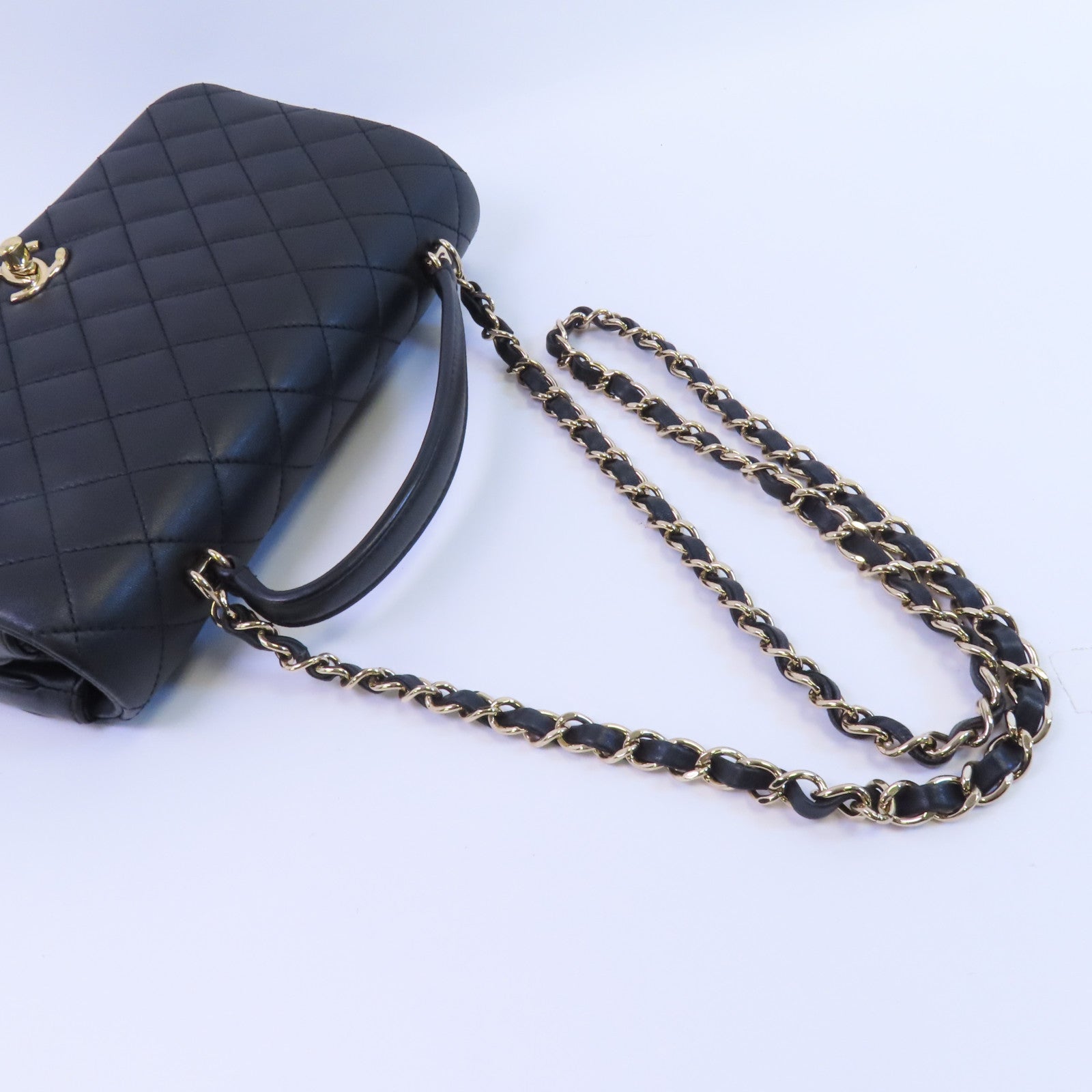 CHANEL 牛皮皮革2Way Shoulder金扣鏈帶手挽肩背兩用袋