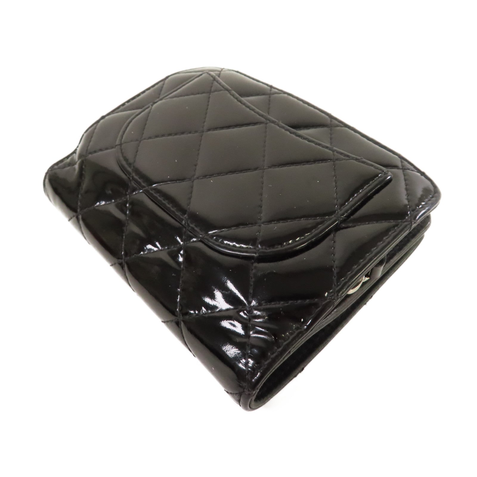 CHANEL 菱格Enamel Wallet銀扣鈕扣錢包黑色