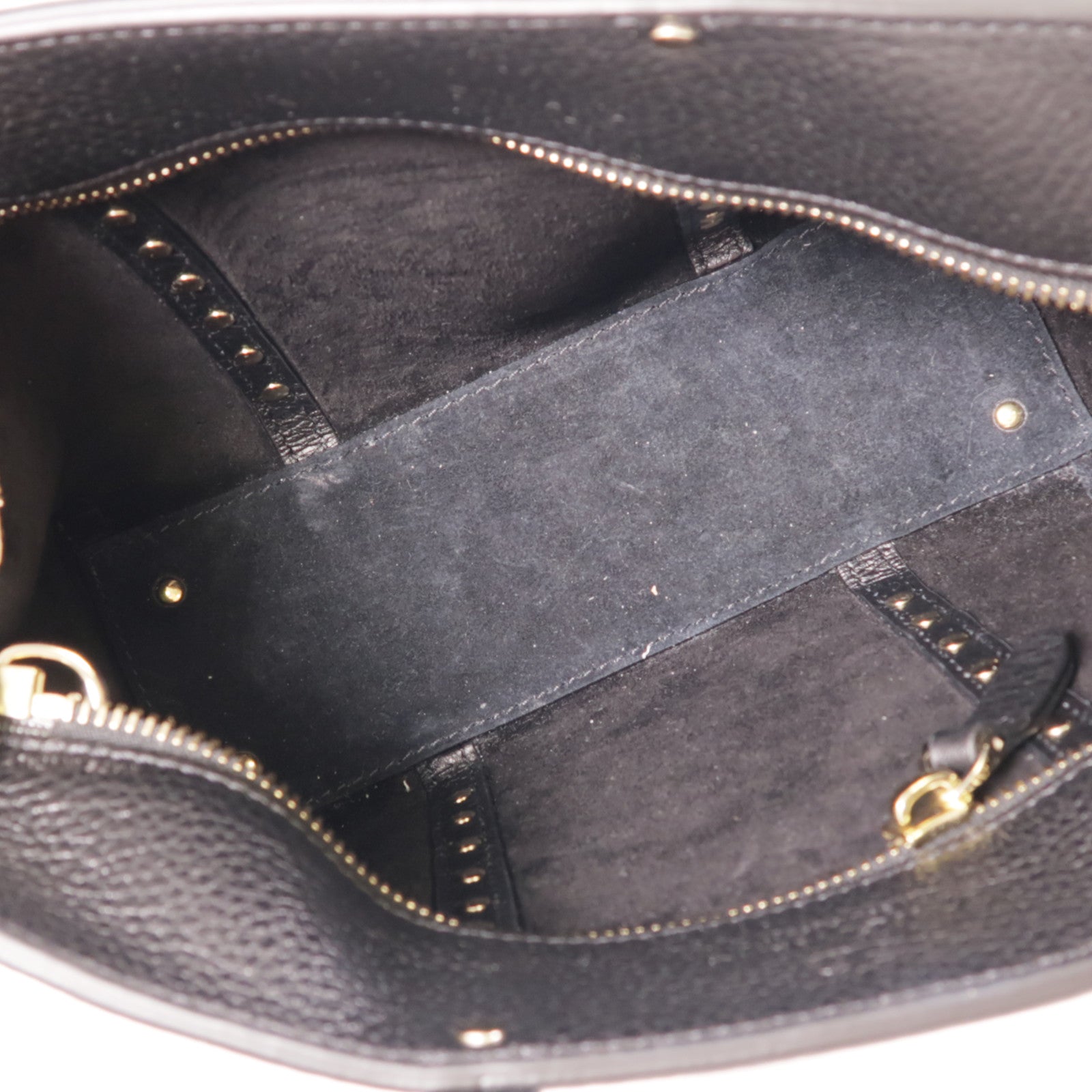 Valentino GHW Rockstud 2 Way Shoulder Hand Bag Calfskin Leather Black