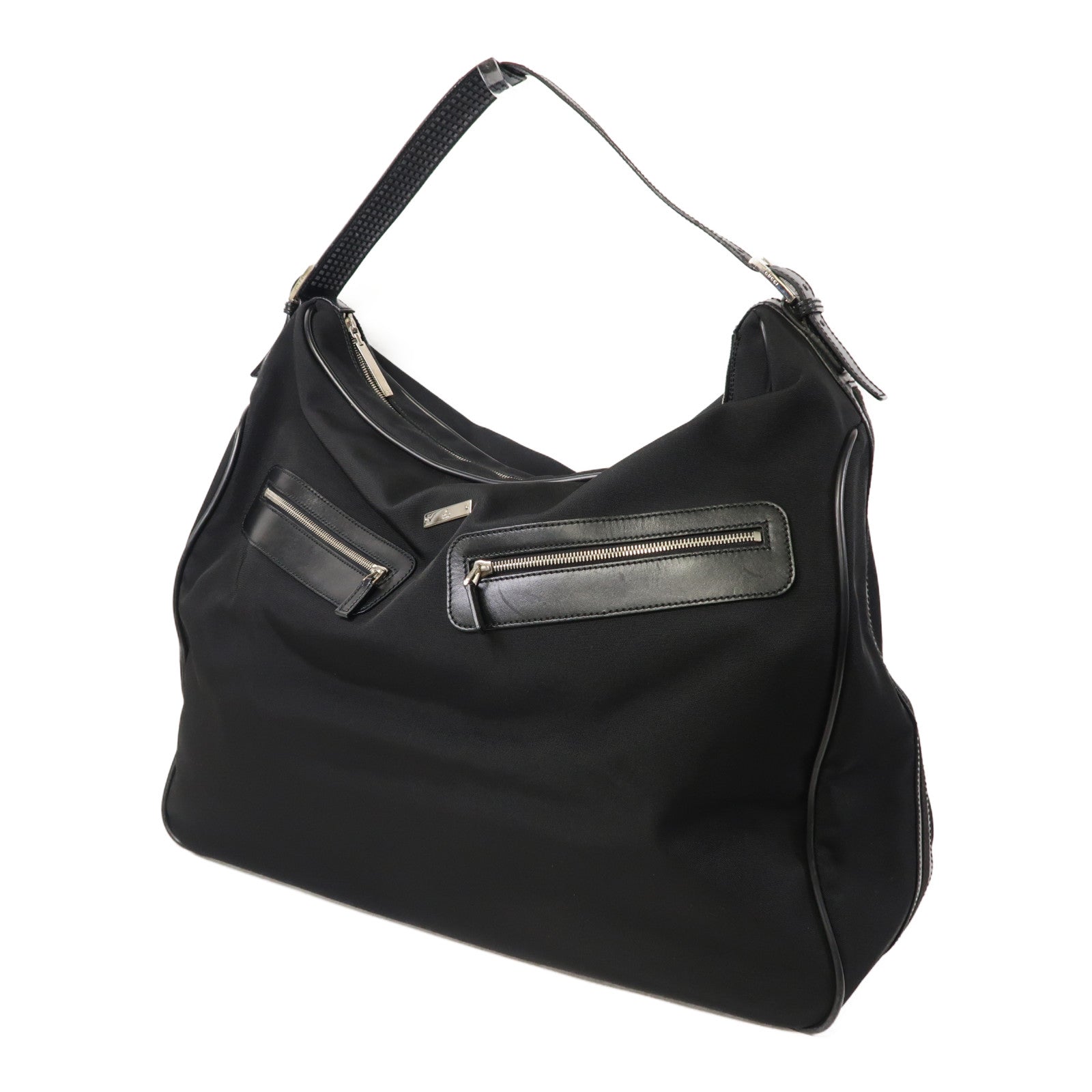 GUCCI 尼龍Shoulder Bag銀扣肩背袋黑色