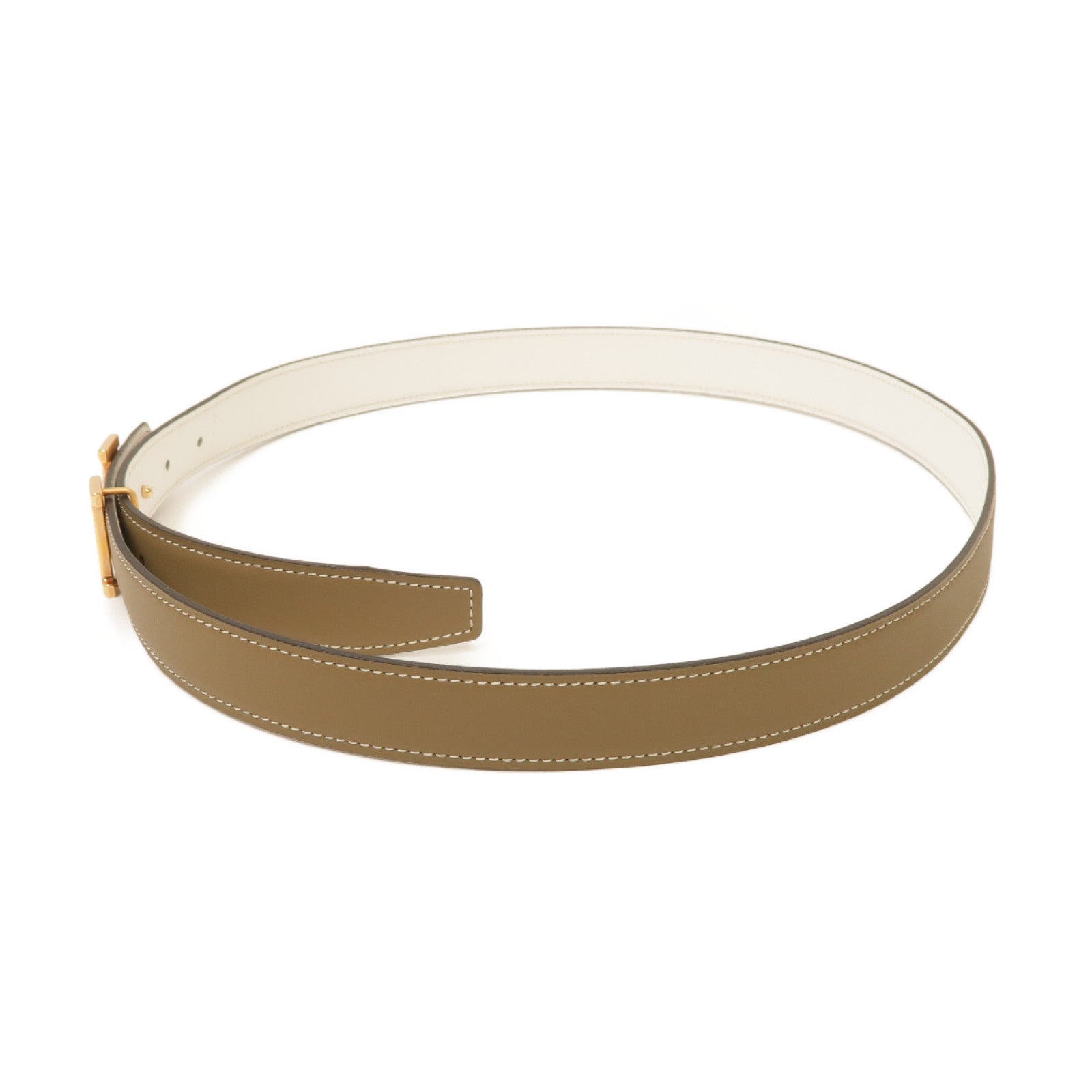 HERMES Swift皮革Mini Constance Belt Buckle & Reversible Leather Strap金扣皮帶Etoupe大象灰色/白色