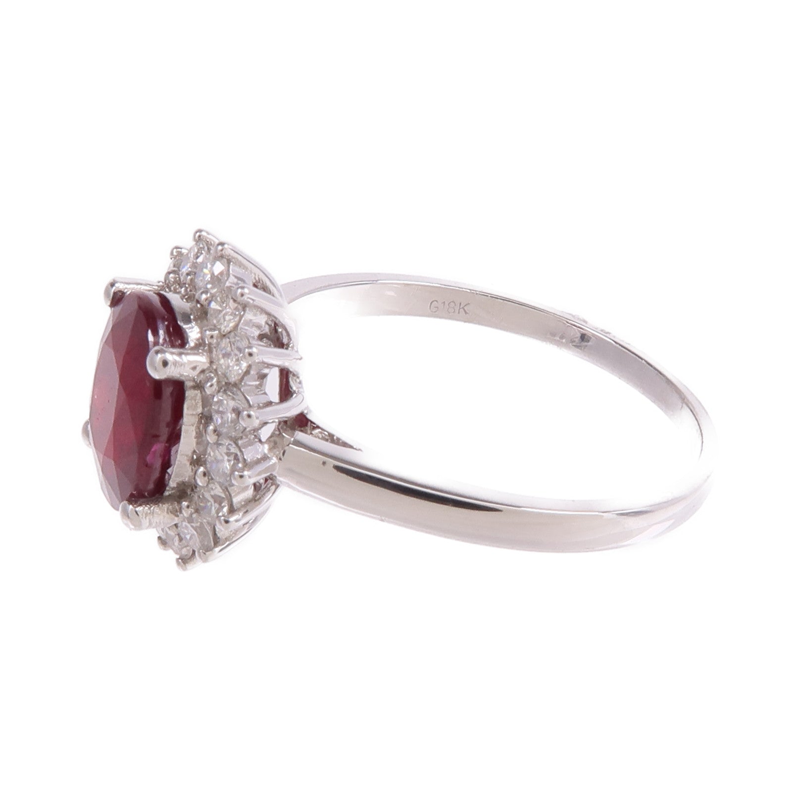 JEWELRY 【激減優惠】18K白金Ruby Diamond Ring紅寶石/鑽石戒指US#6