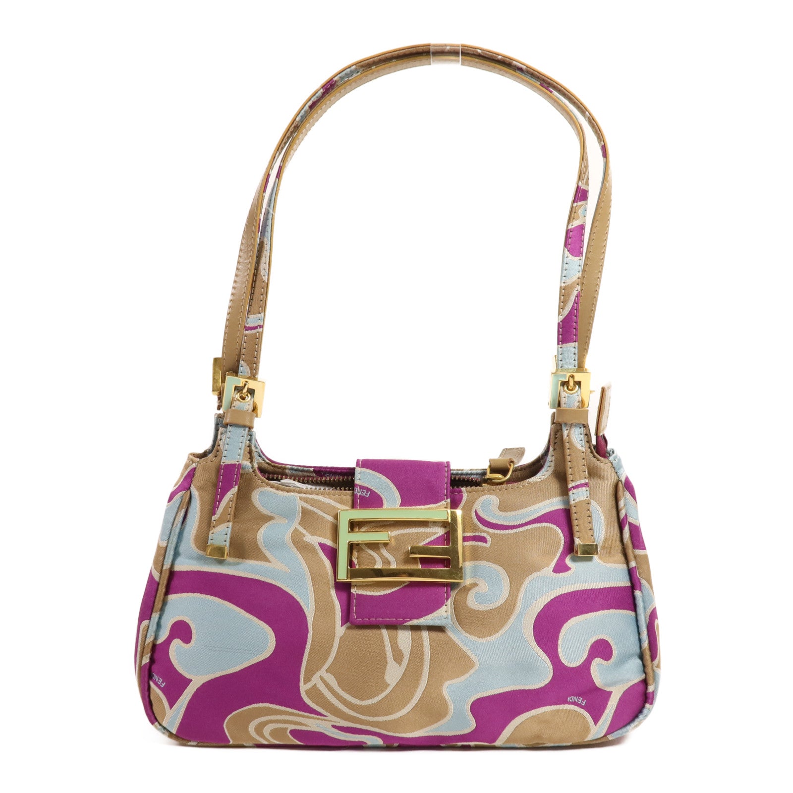 FENDI 帆布Vintage Baguette金扣肩背袋