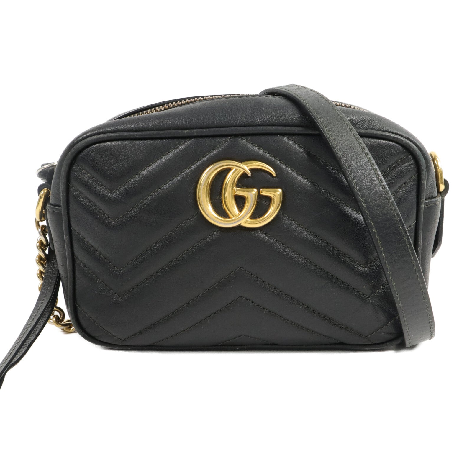 GUCCI 牛皮皮革GG Marmont Mini鏈帶肩背袋
